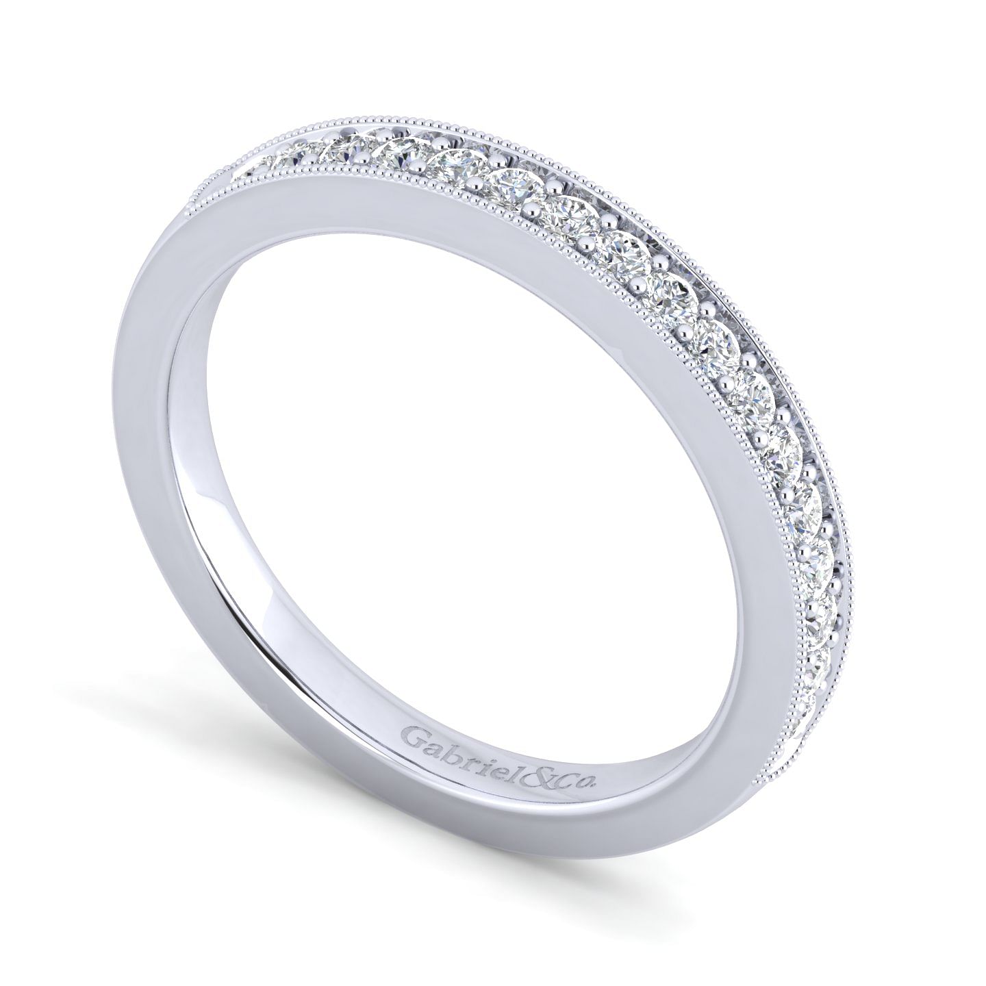 14k White Gold Diamond Curved Wedding Band angle 3 14k White Gold Diamond Curved Wedding Band angle 3