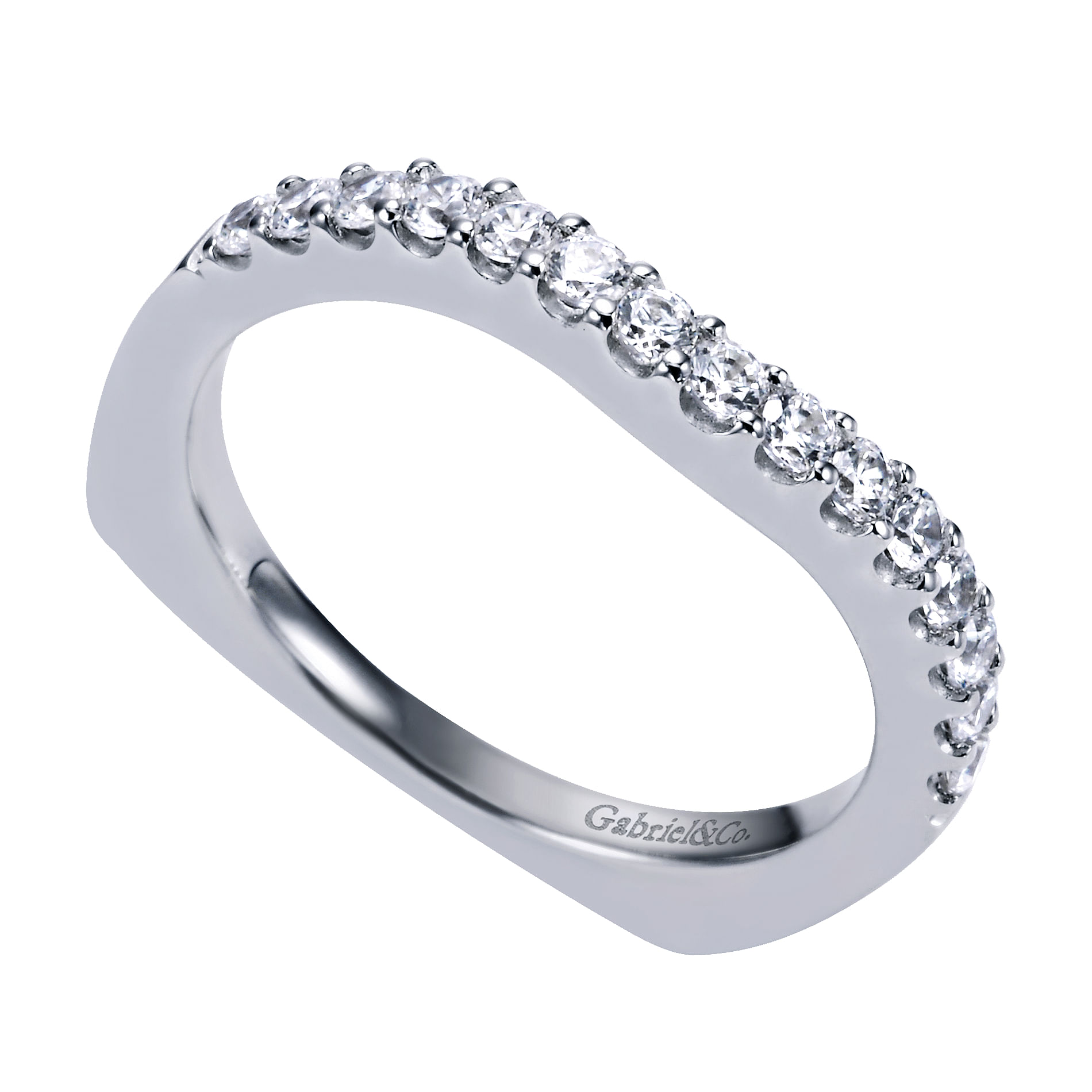 14k White Gold Diamond Curved Wedding Band angle 3 14k White Gold Diamond Curved Wedding Band angle 3