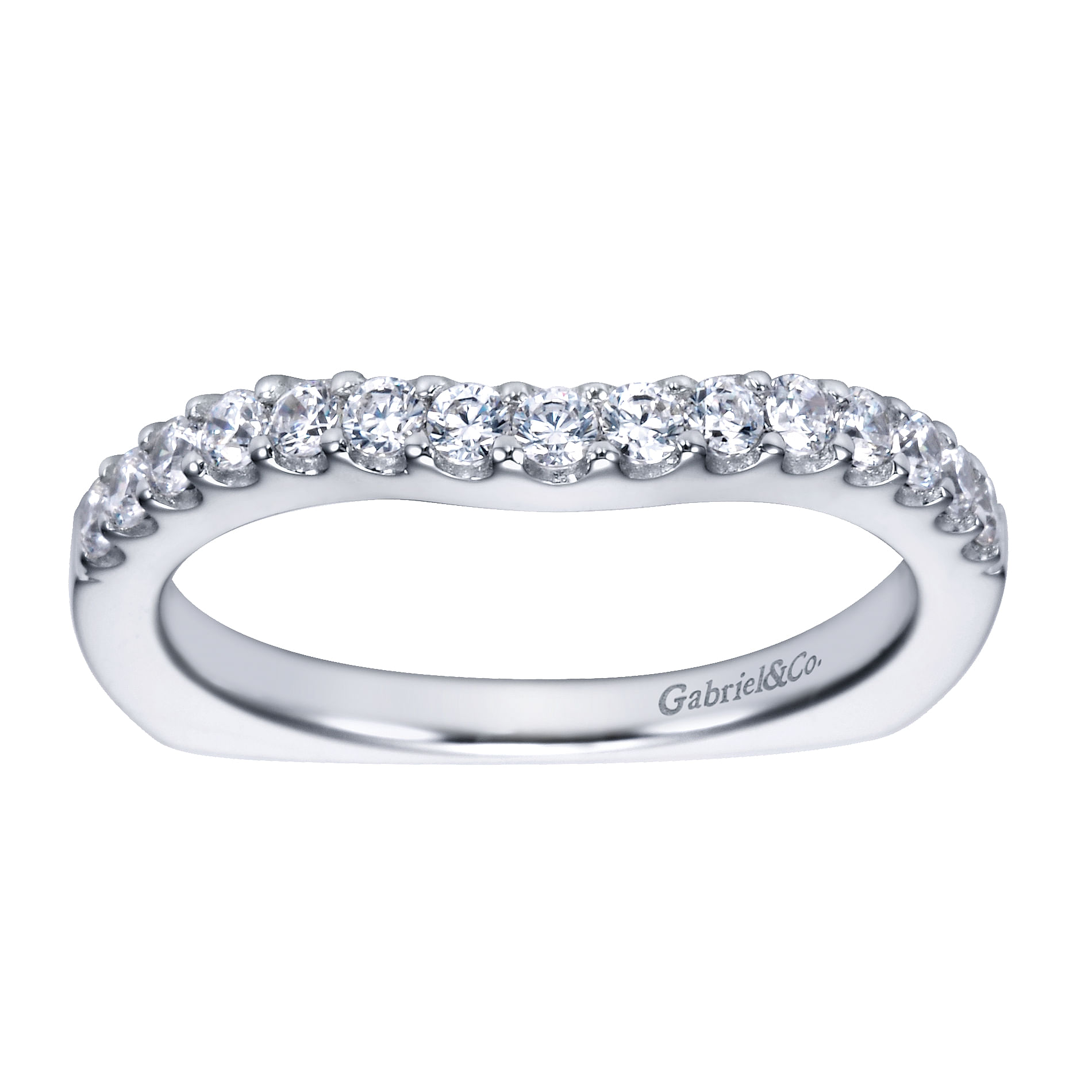 14k White Gold Diamond Curved Wedding Band angle 5 14k White Gold Diamond Curved Wedding Band angle 5