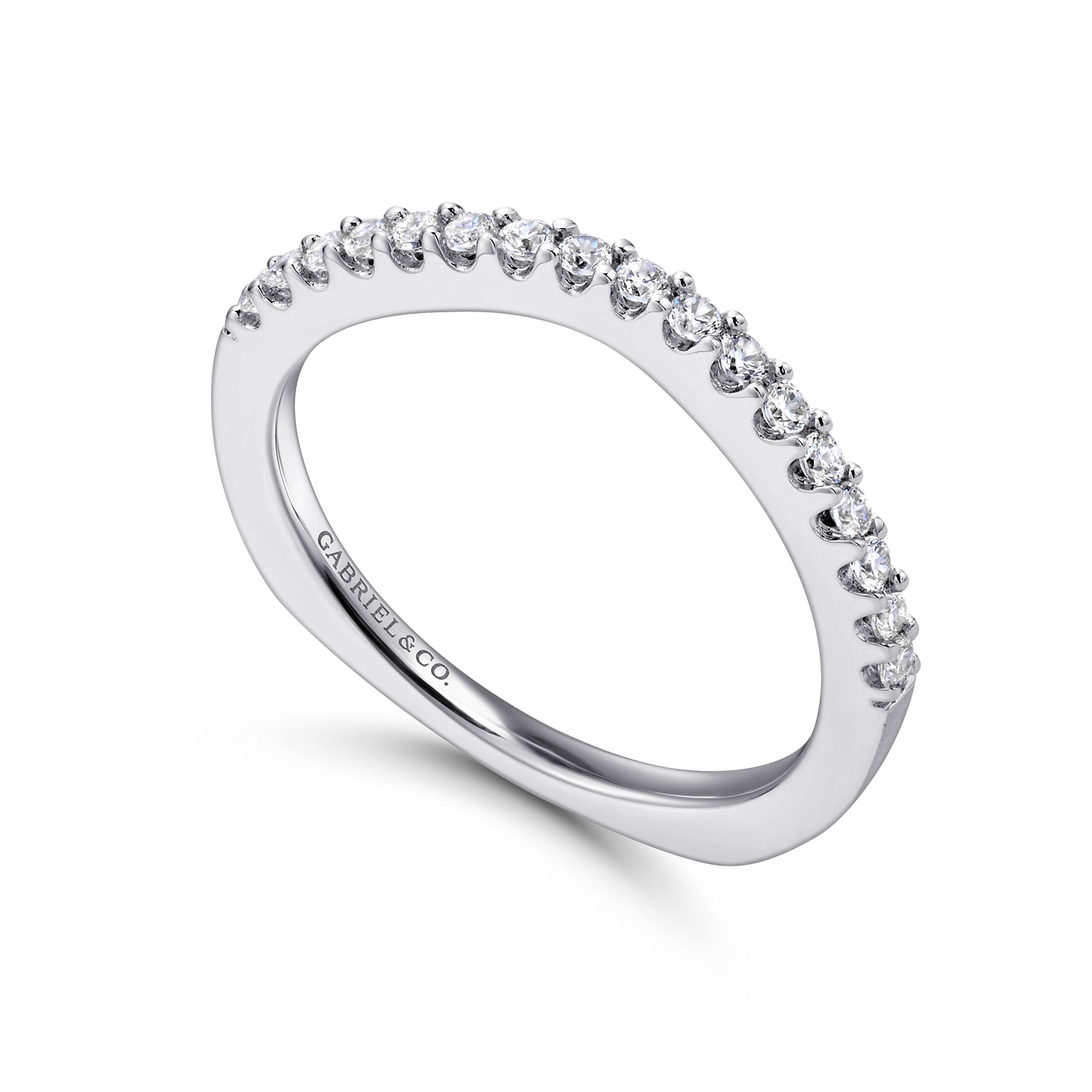 14k White Gold Diamond Curved Wedding Band angle 3 14k White Gold Diamond Curved Wedding Band angle 3