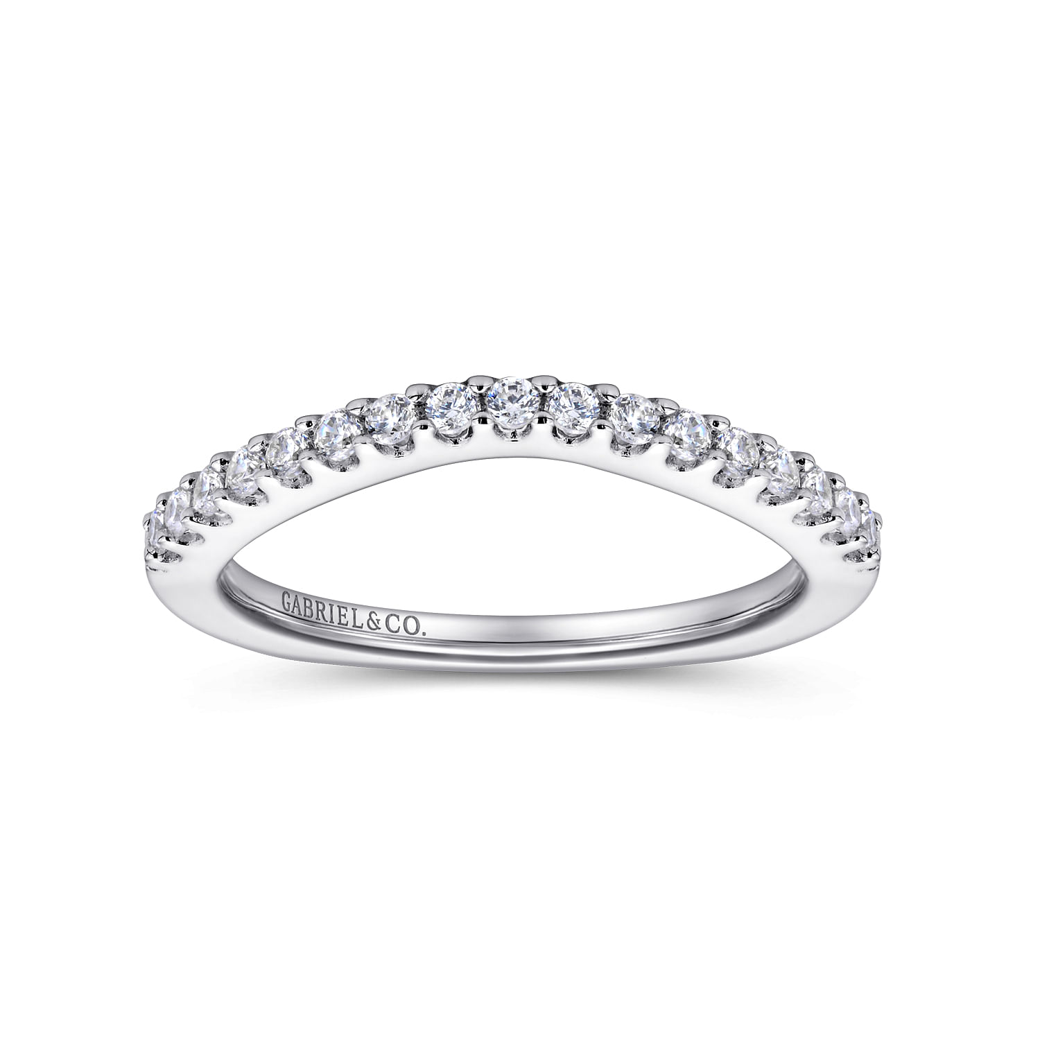 14k White Gold Diamond Curved Wedding Band angle 5 14k White Gold Diamond Curved Wedding Band angle 5