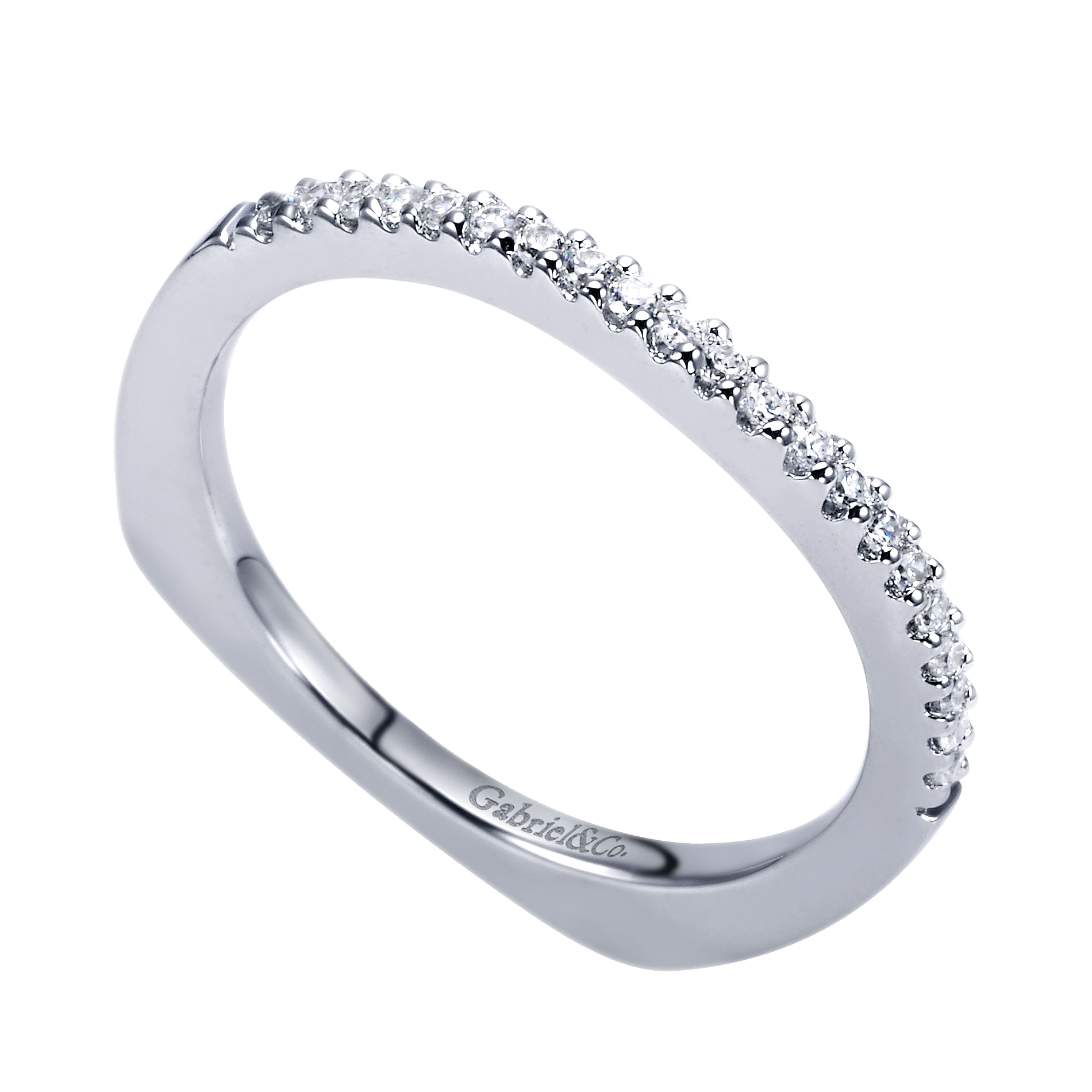 14k White Gold Diamond Curved Wedding Band angle 3 14k White Gold Diamond Curved Wedding Band angle 3