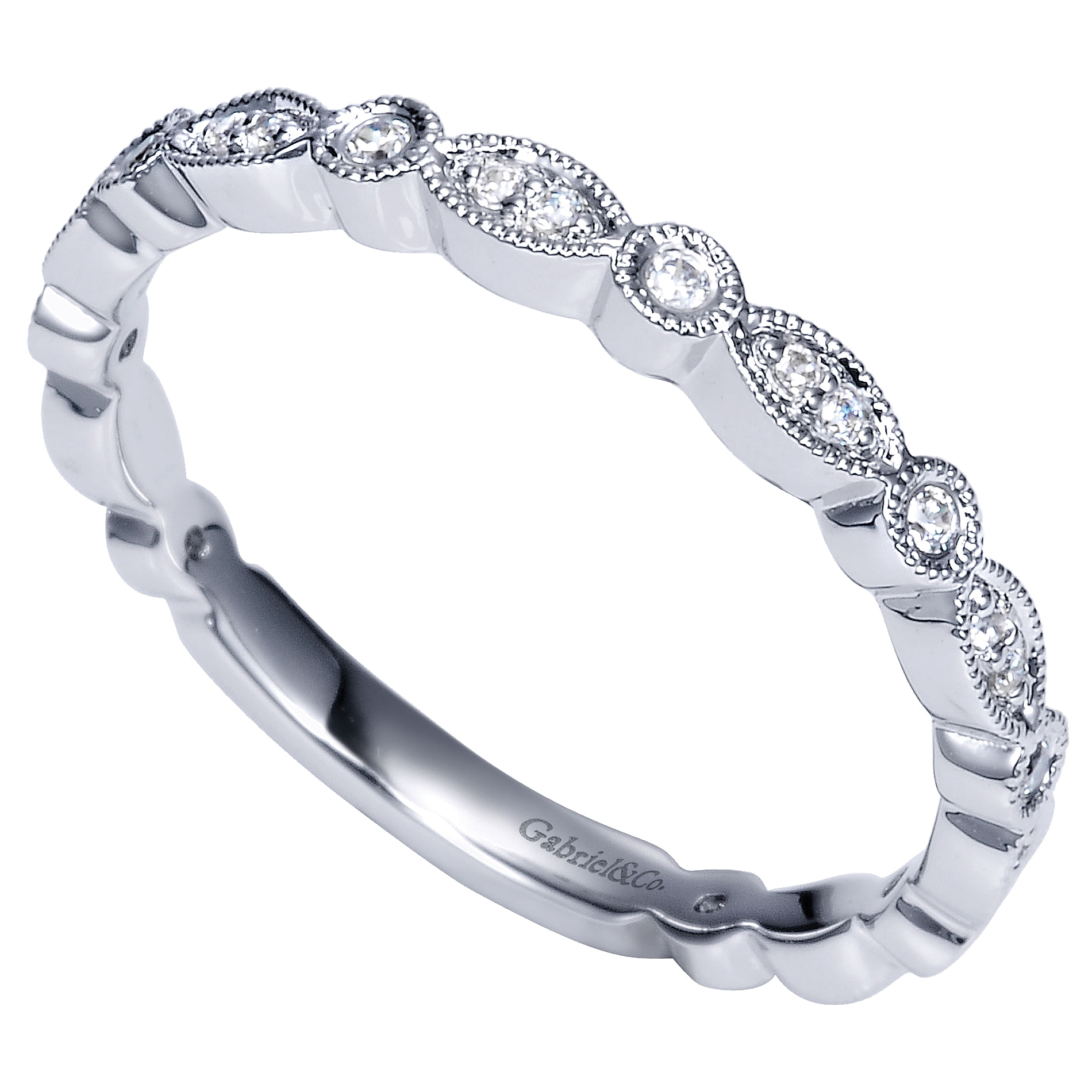 14k White Gold Diamond Curved Wedding Band angle 3 14k White Gold Diamond Curved Wedding Band angle 3