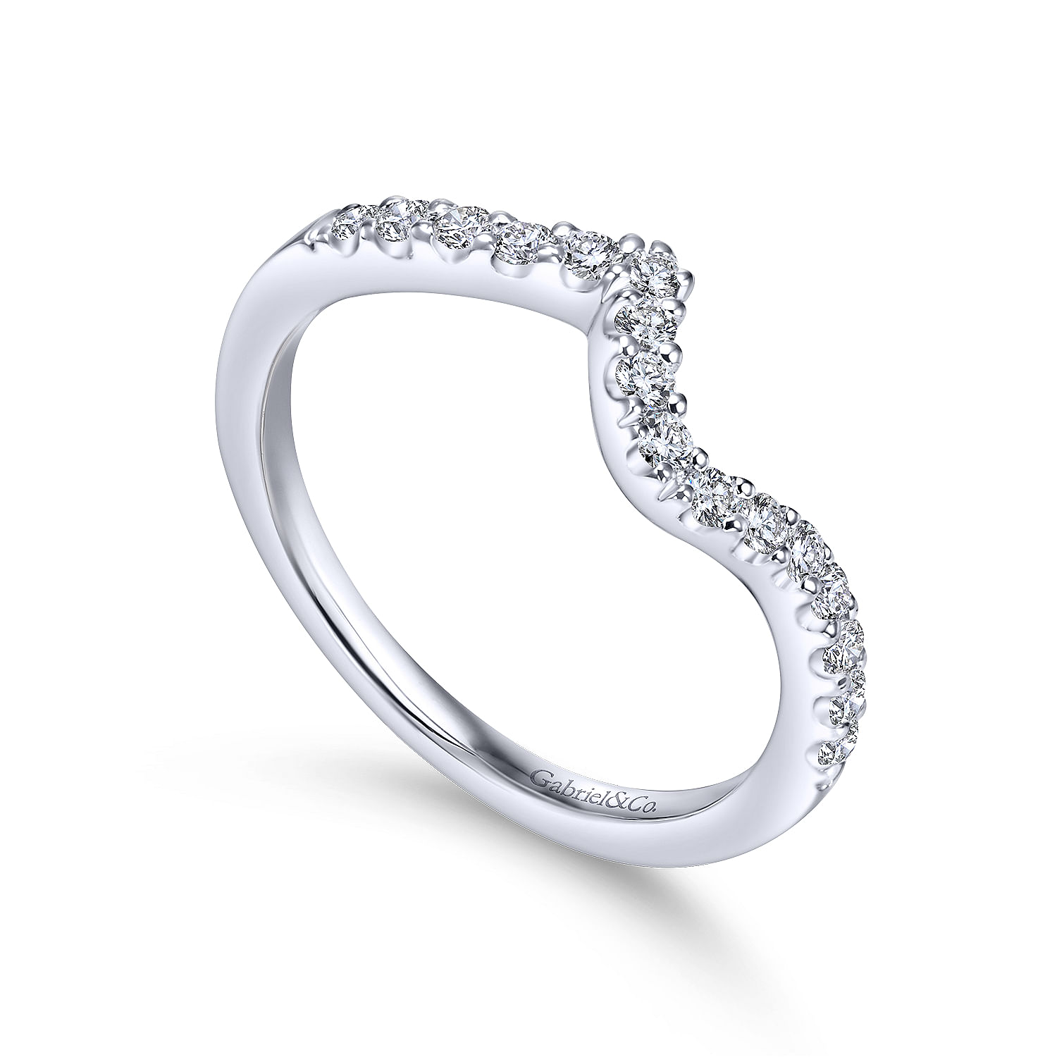 14k White Gold Diamond Curved Wedding Band angle 3 14k White Gold Diamond Curved Wedding Band angle 3