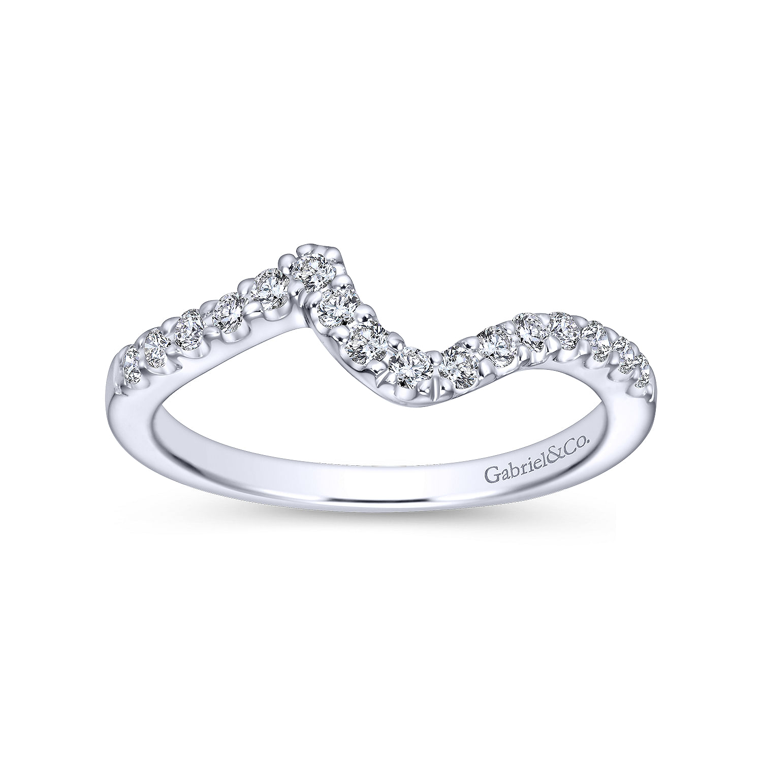14k White Gold Diamond Curved Wedding Band angle 5 14k White Gold Diamond Curved Wedding Band angle 5