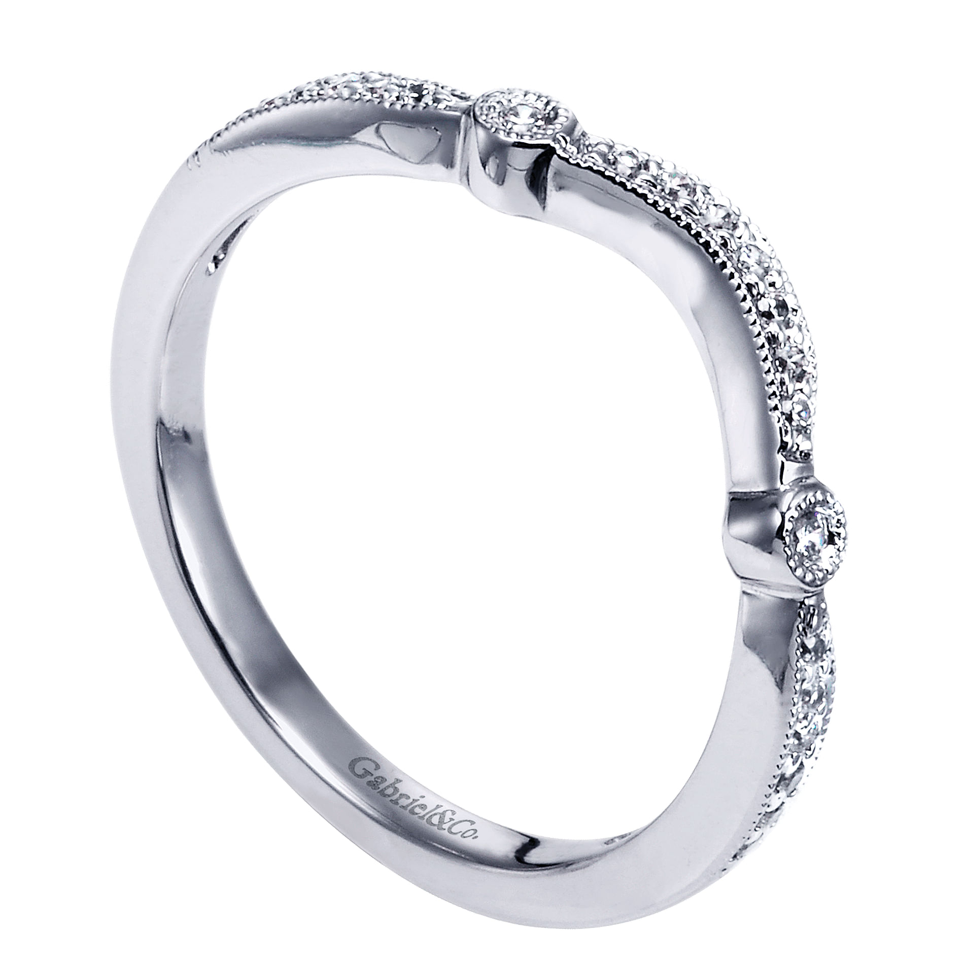 14k White Gold Diamond Curved Wedding Band angle 3 14k White Gold Diamond Curved Wedding Band angle 3