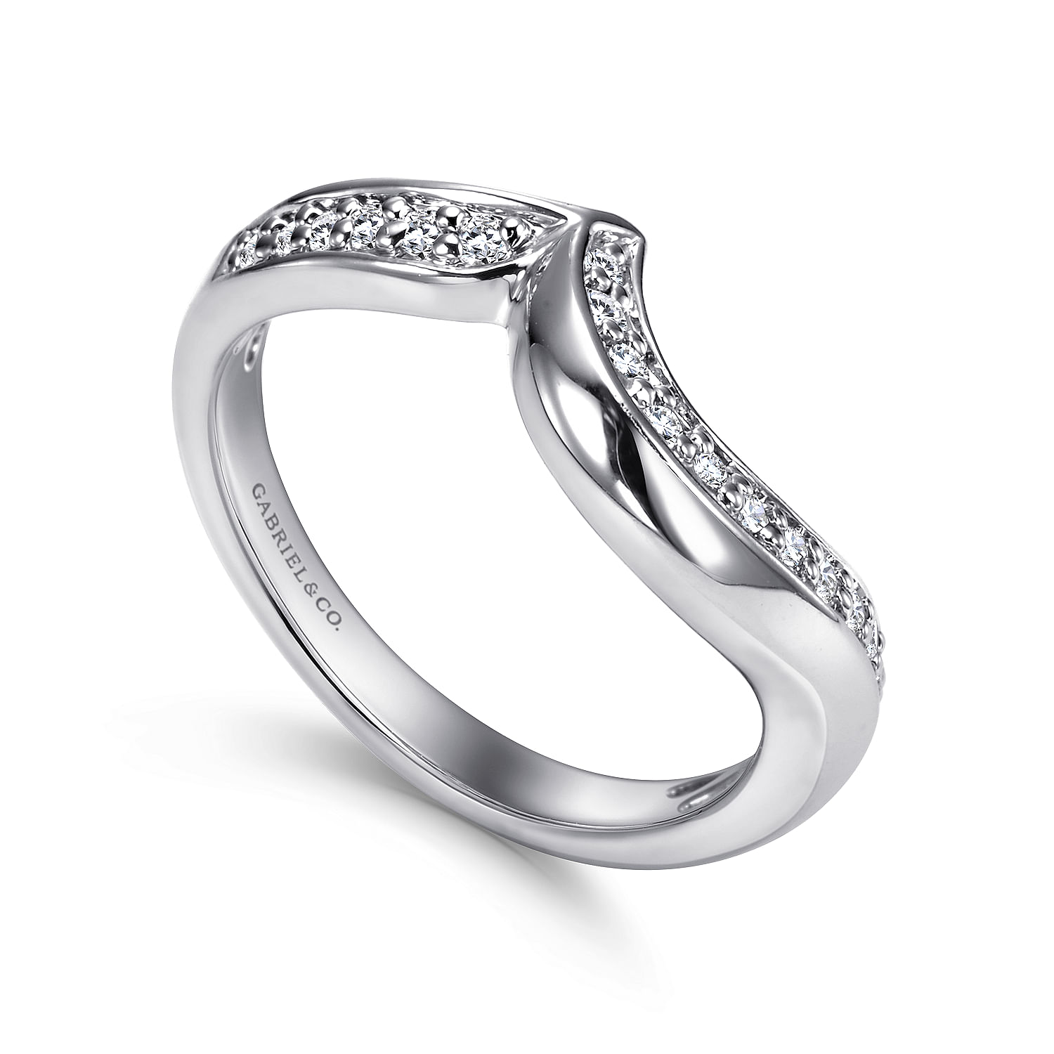 14k White Gold Diamond Curved Wedding Band angle 3 14k White Gold Diamond Curved Wedding Band angle 3