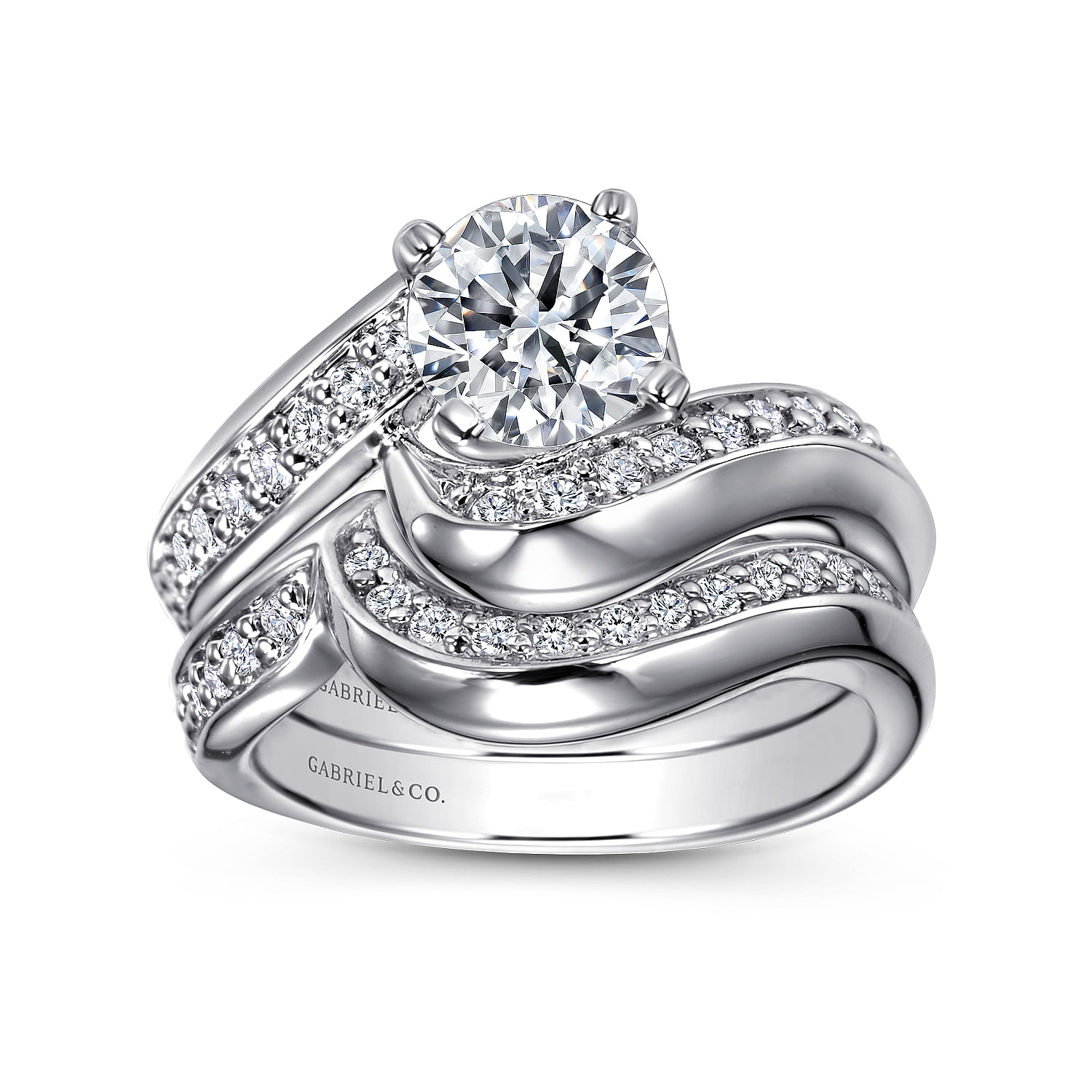 14k White Gold Diamond Curved Wedding Band angle 4 14k White Gold Diamond Curved Wedding Band angle 4