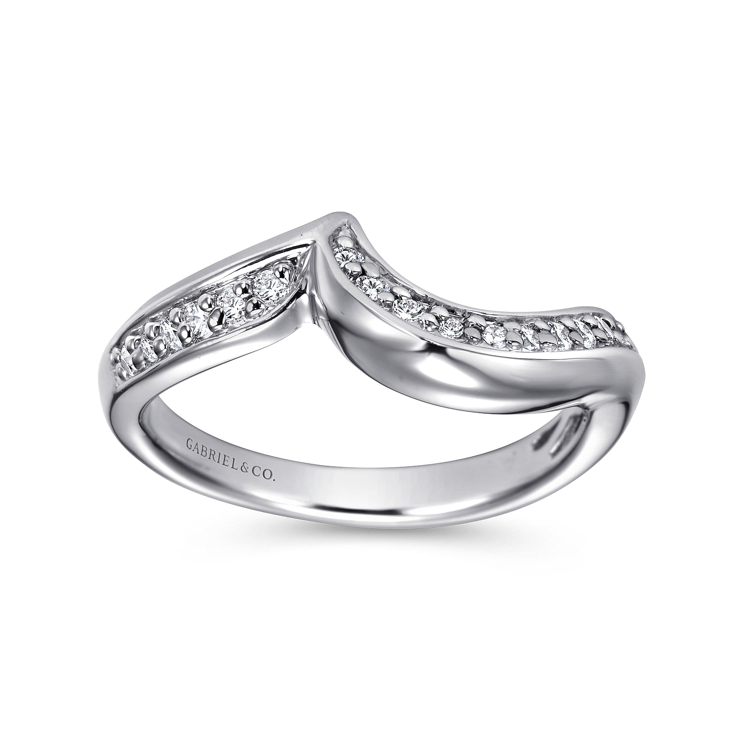 14k White Gold Diamond Curved Wedding Band angle 5 14k White Gold Diamond Curved Wedding Band angle 5