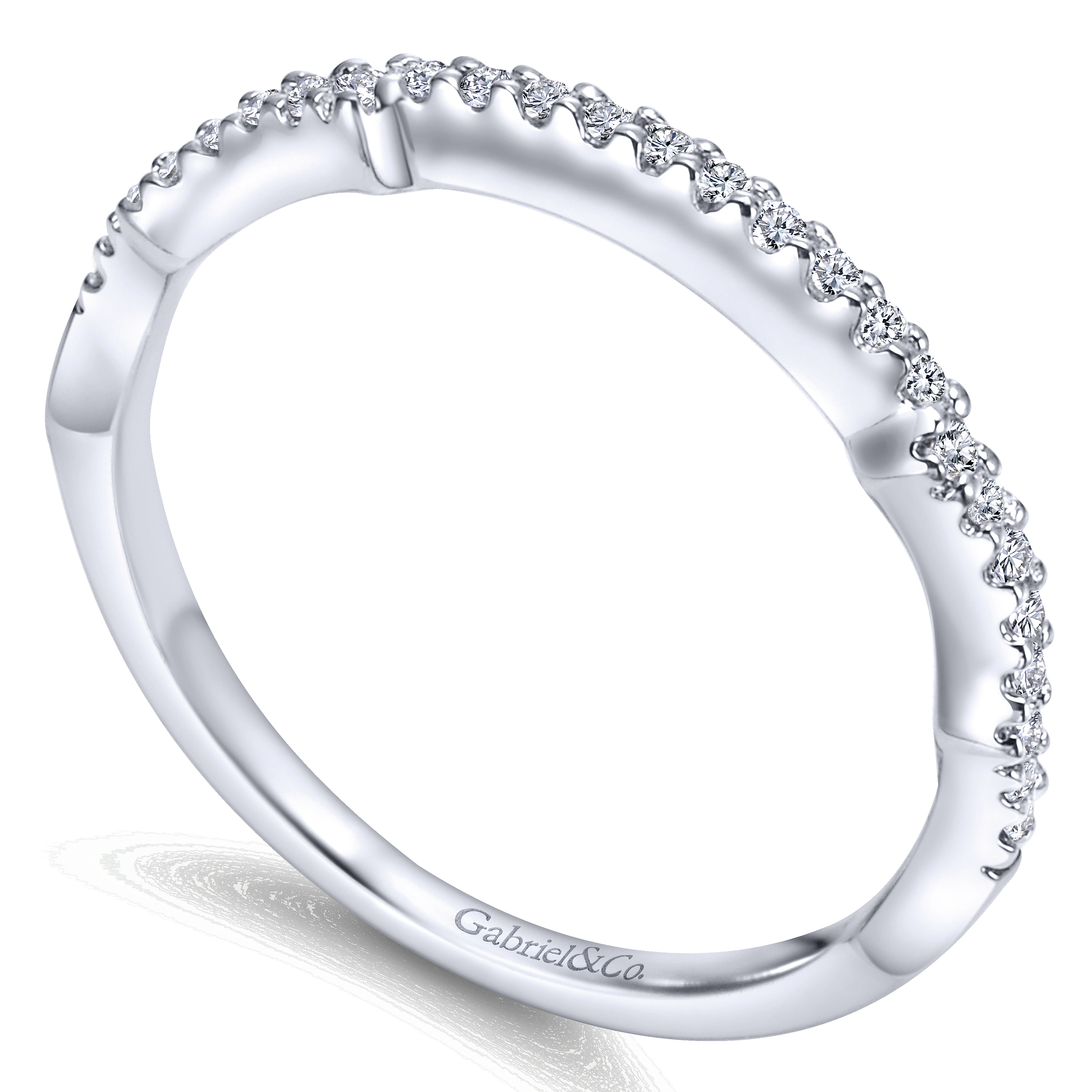 14k White Gold Diamond Curved Wedding Band angle 3 14k White Gold Diamond Curved Wedding Band angle 3