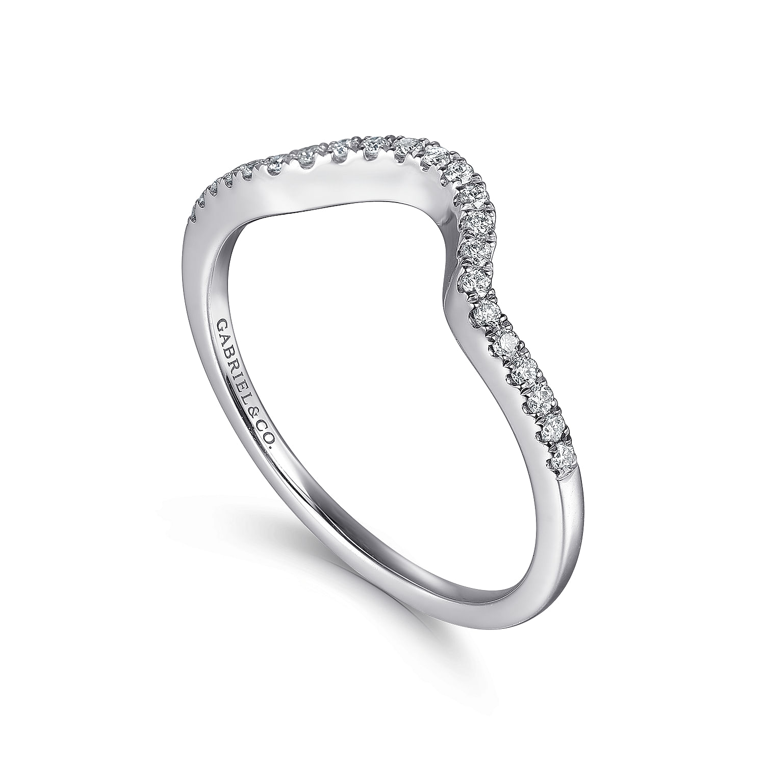 14k White Gold Diamond Curved Wedding Band angle 3 14k White Gold Diamond Curved Wedding Band angle 3