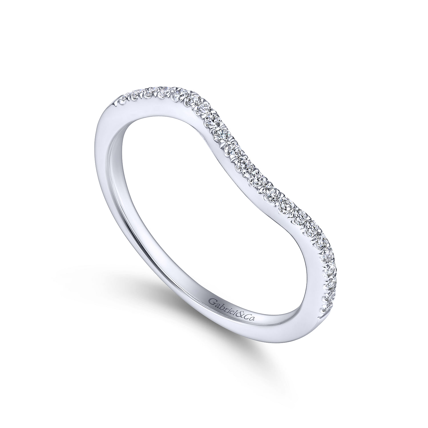 14k White Gold Diamond Curved Wedding Band angle 3 14k White Gold Diamond Curved Wedding Band angle 3