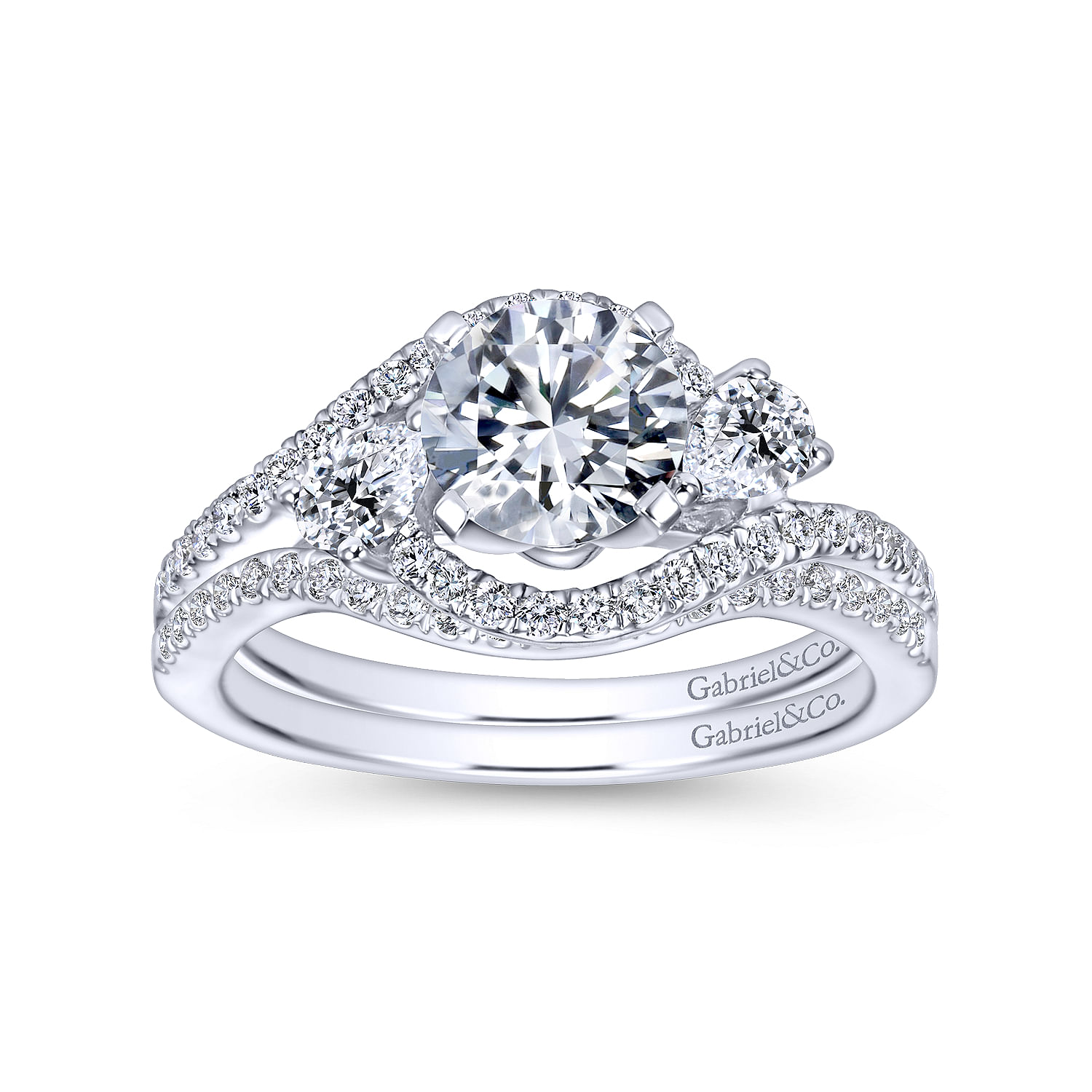14k White Gold Diamond Curved Wedding Band angle 4 14k White Gold Diamond Curved Wedding Band angle 4