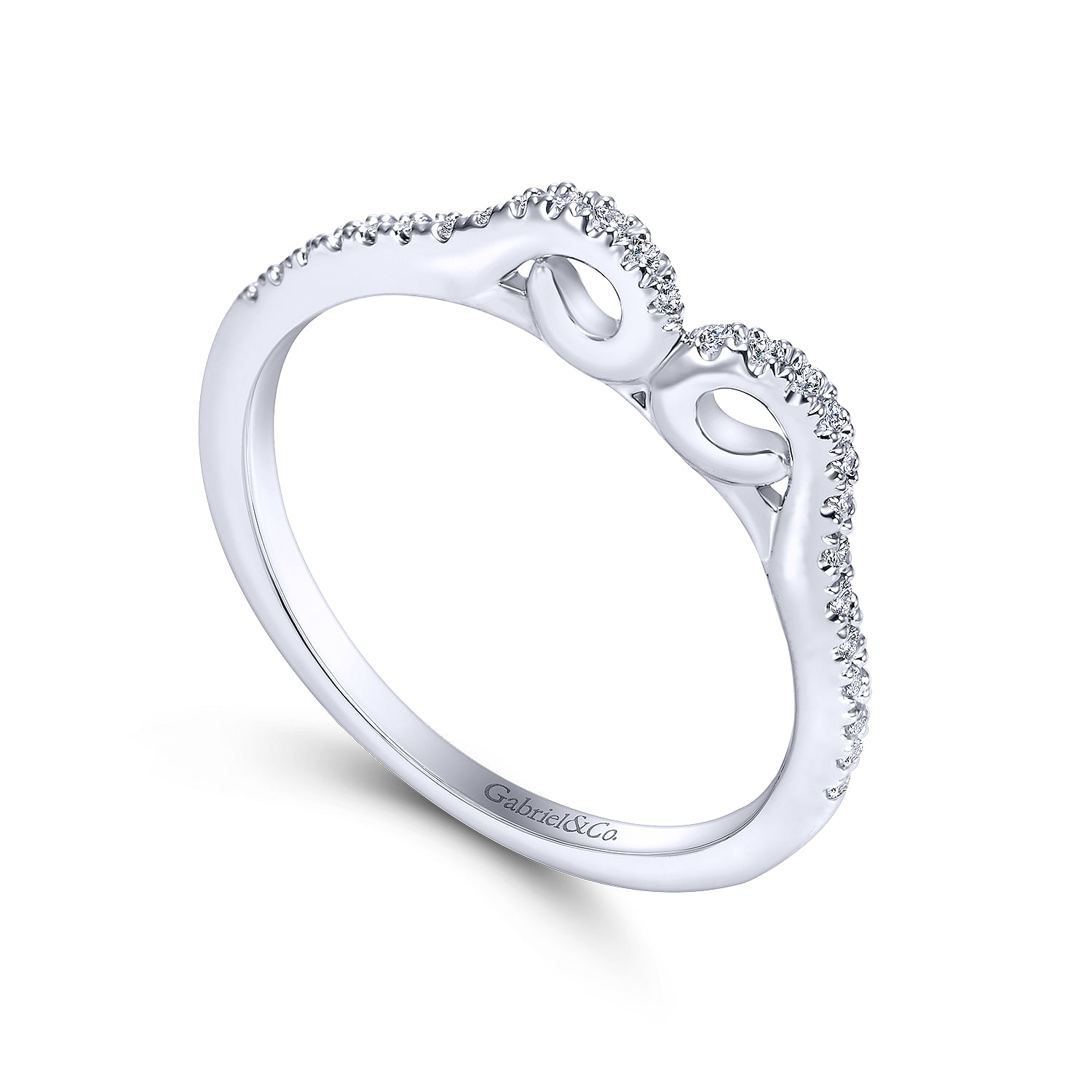 14k White Gold Diamond Curved Wedding Band angle 3 14k White Gold Diamond Curved Wedding Band angle 3