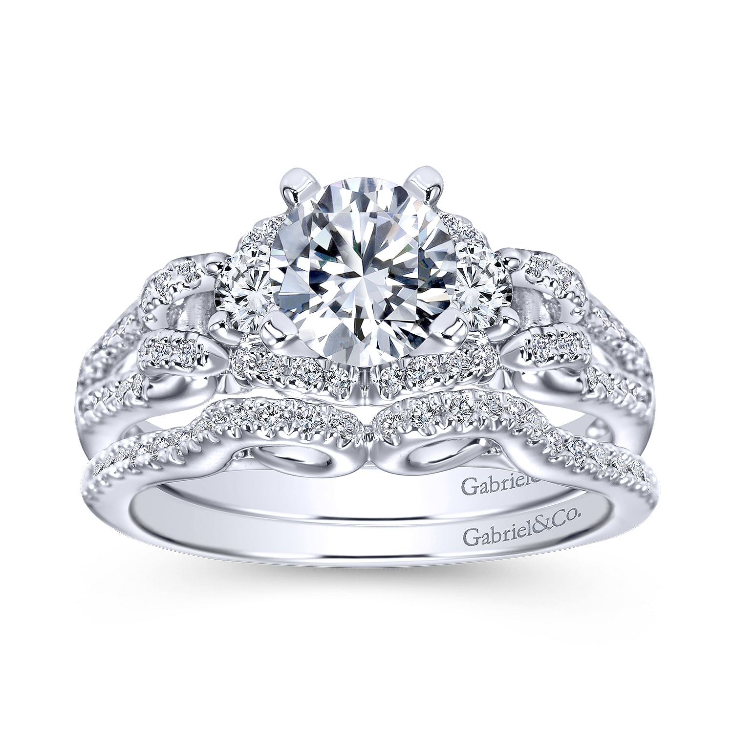 14k White Gold Diamond Curved Wedding Band angle 4 14k White Gold Diamond Curved Wedding Band angle 4