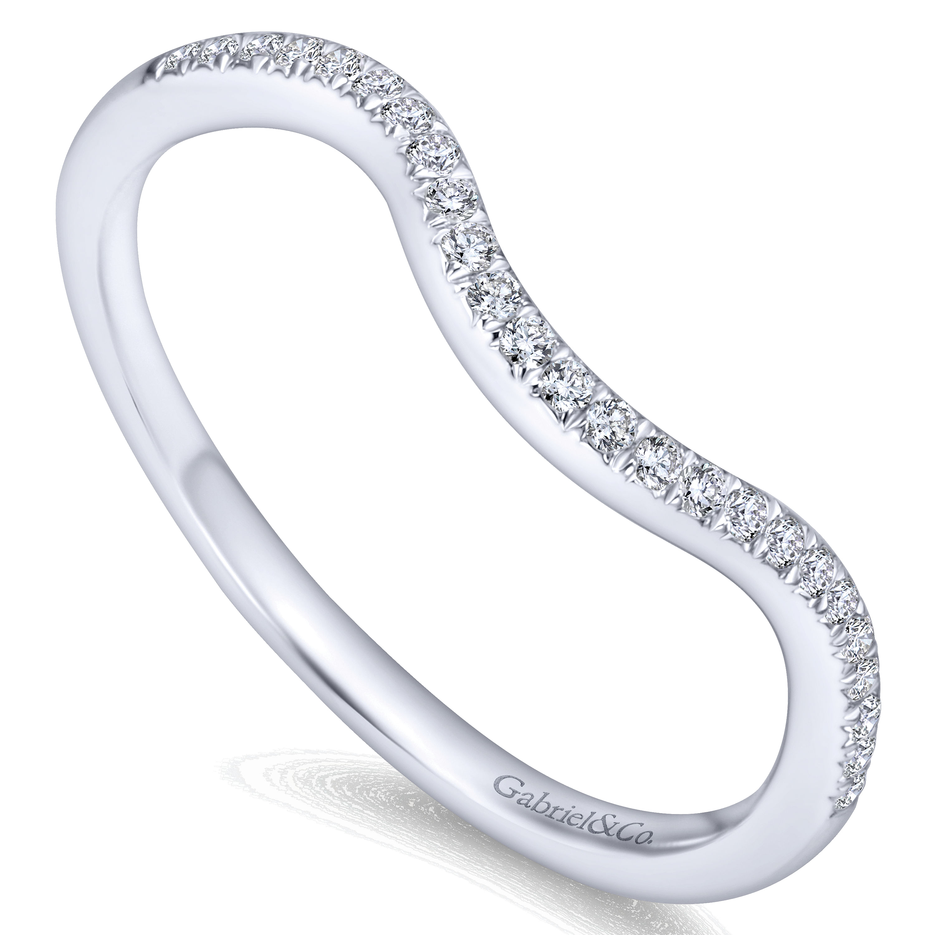 14k White Gold Diamond Curved Wedding Band angle 3 14k White Gold Diamond Curved Wedding Band angle 3