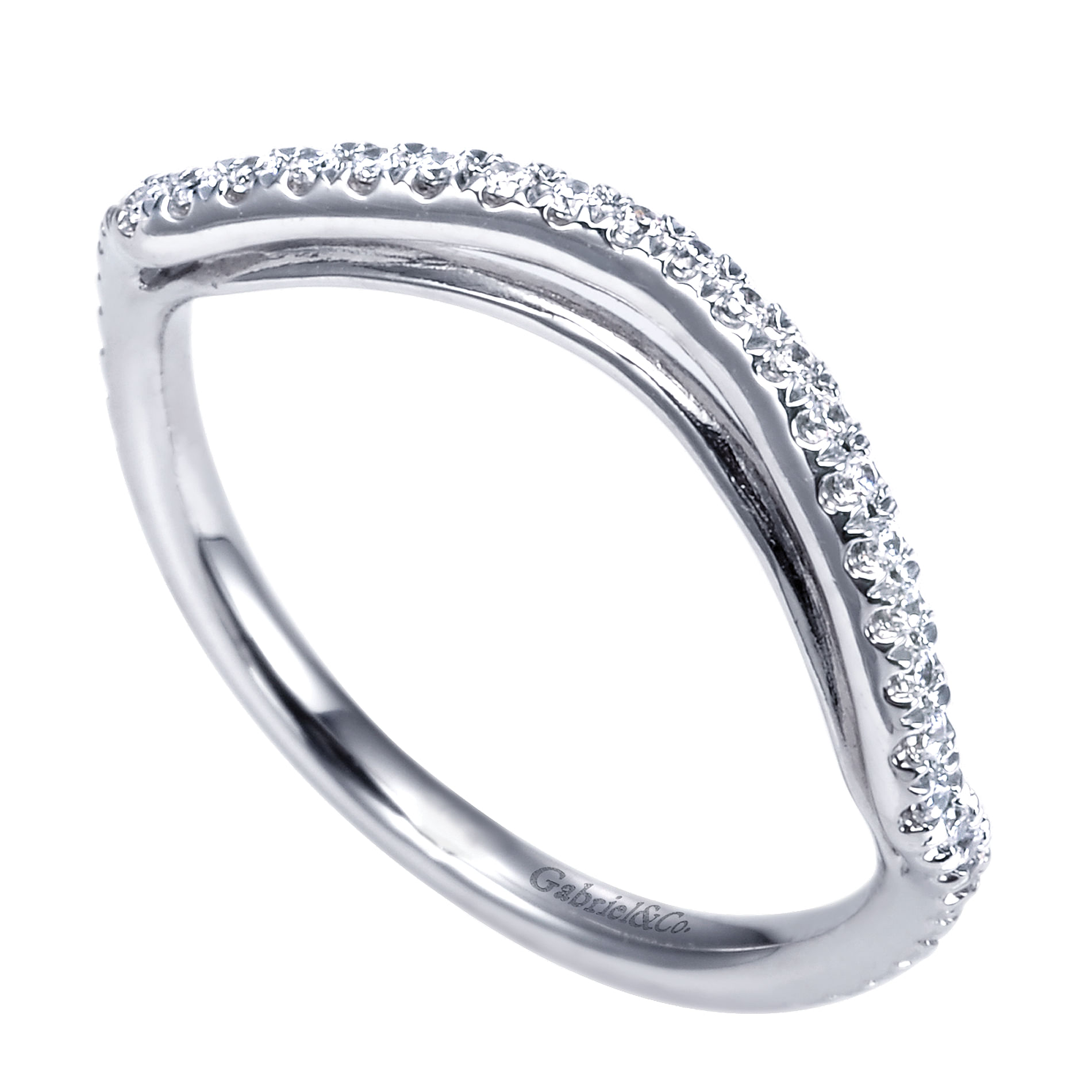 14k White Gold Diamond Curved Wedding Band angle 3 14k White Gold Diamond Curved Wedding Band angle 3