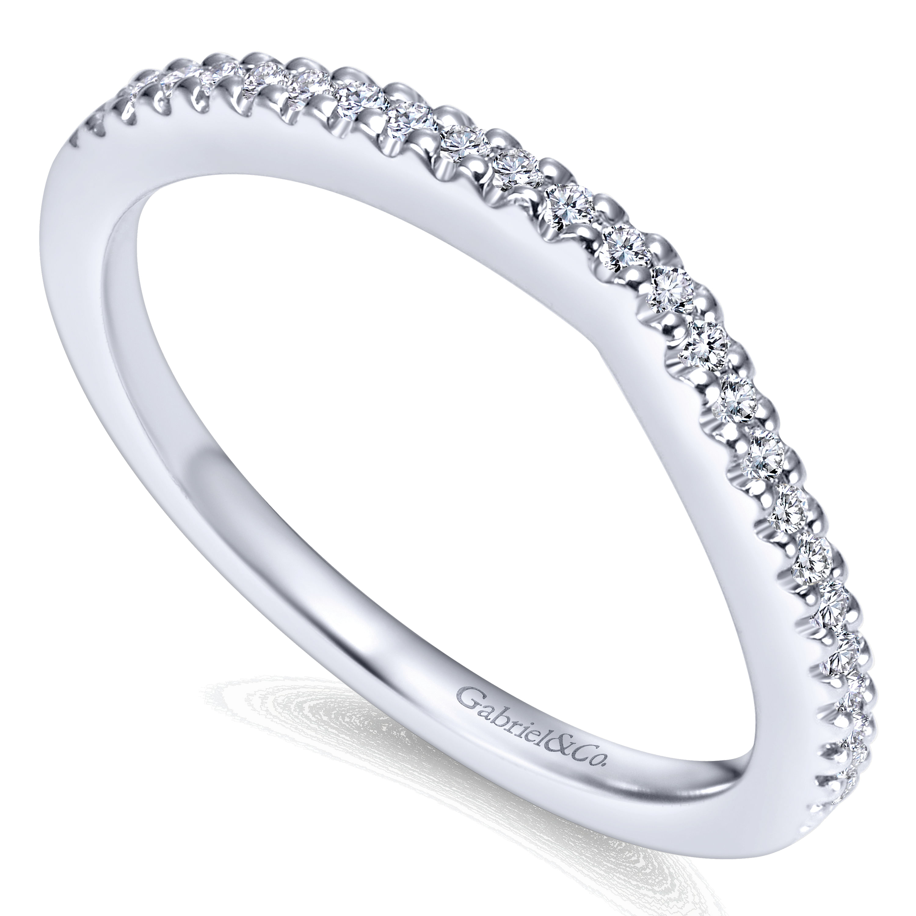 14k White Gold Diamond Curved Wedding Band angle 3 14k White Gold Diamond Curved Wedding Band angle 3
