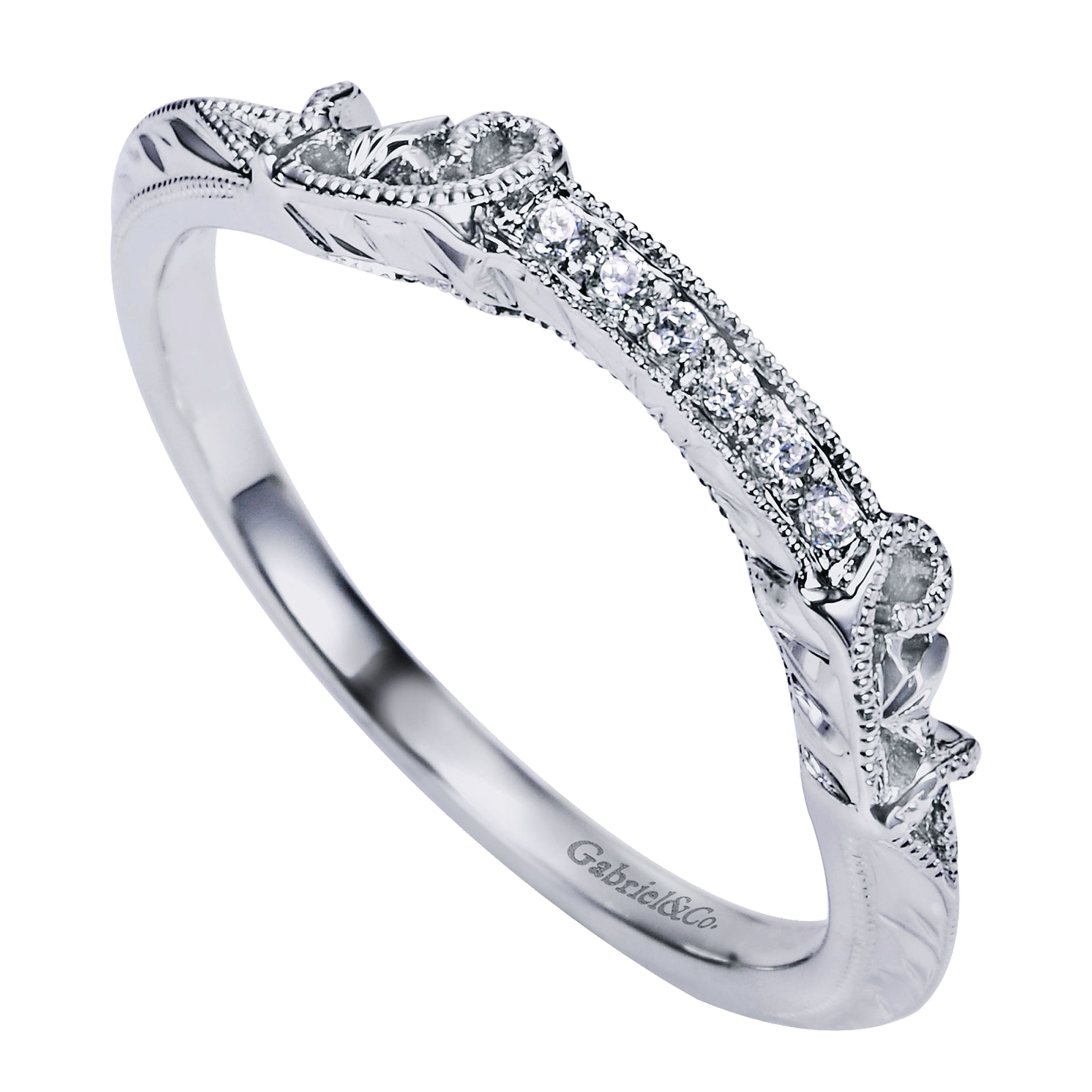 14k White Gold Diamond Curved Wedding Band angle 3 14k White Gold Diamond Curved Wedding Band angle 3