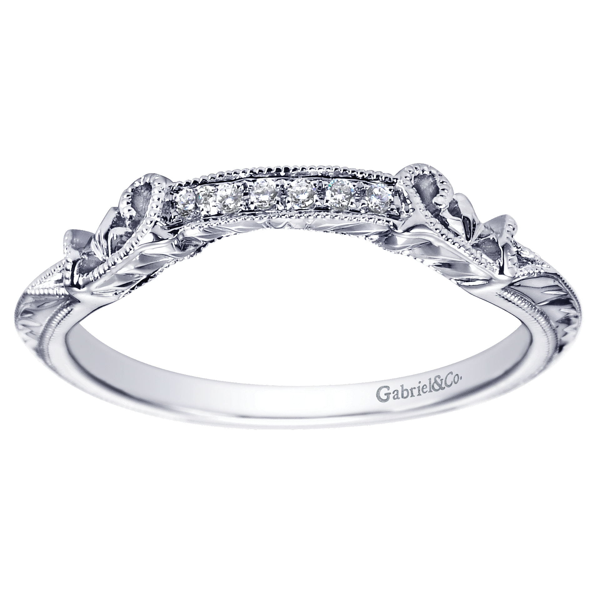 14k White Gold Diamond Curved Wedding Band angle 5 14k White Gold Diamond Curved Wedding Band angle 5