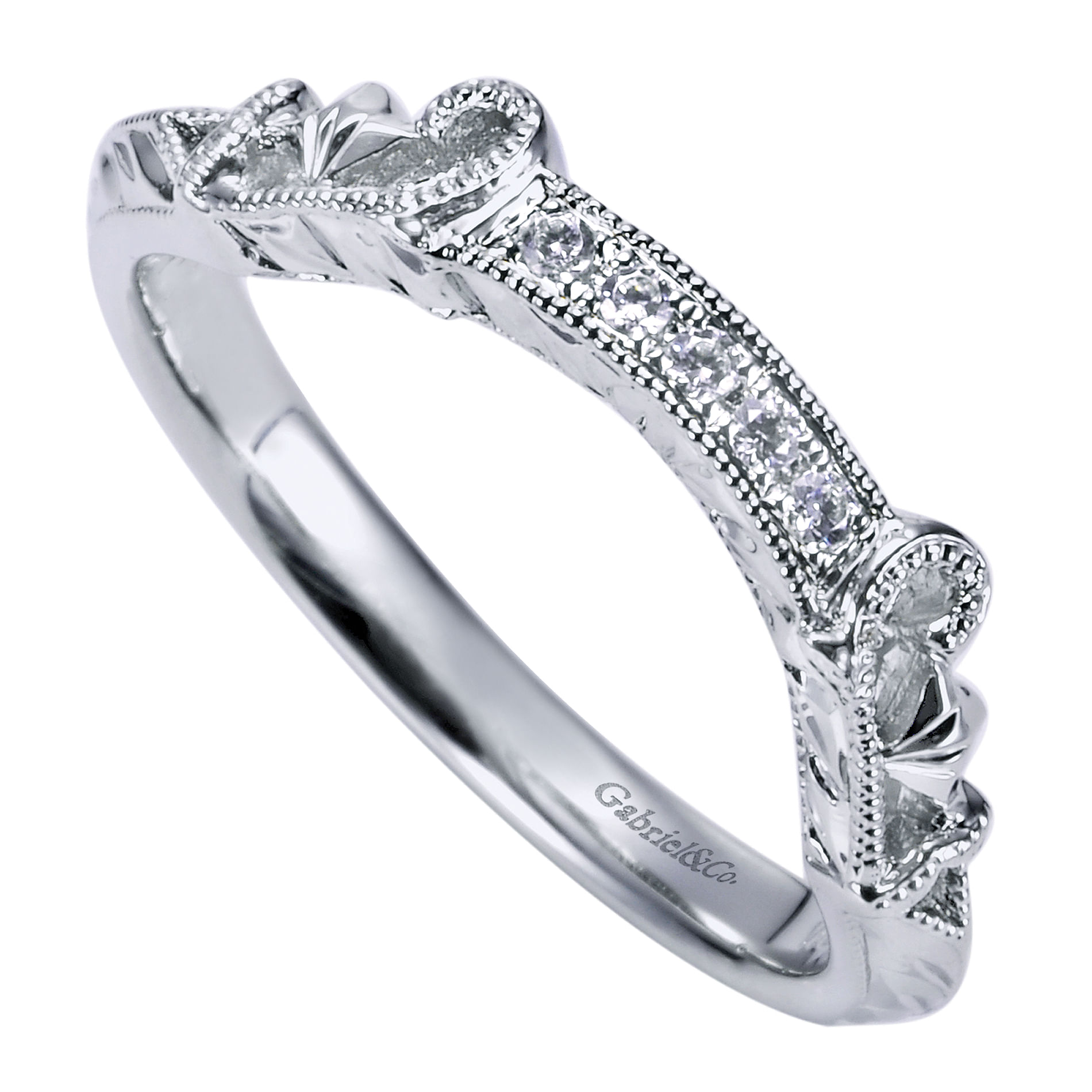 14k White Gold Diamond Curved Wedding Band angle 3 14k White Gold Diamond Curved Wedding Band angle 3