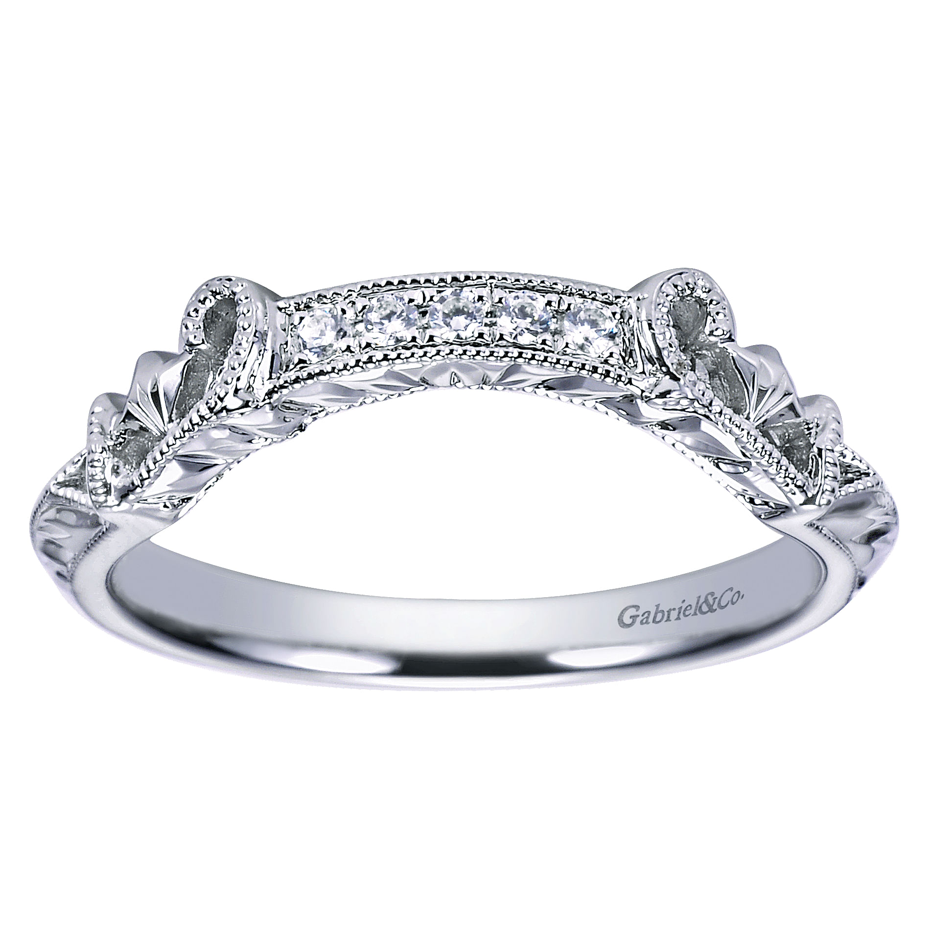 14k White Gold Diamond Curved Wedding Band angle 5 14k White Gold Diamond Curved Wedding Band angle 5