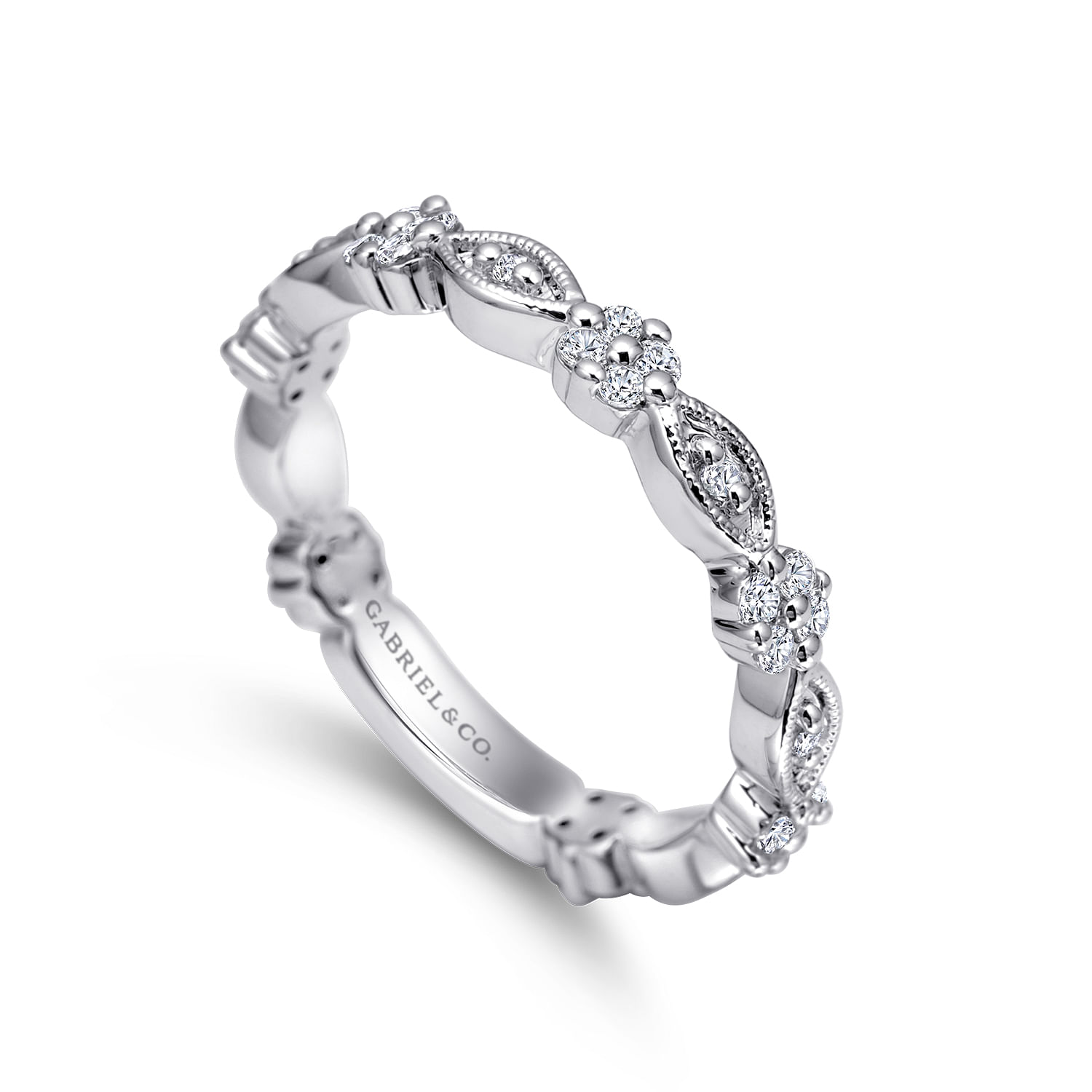 14k White Gold Diamond Curved Wedding Band angle 3 14k White Gold Diamond Curved Wedding Band angle 3