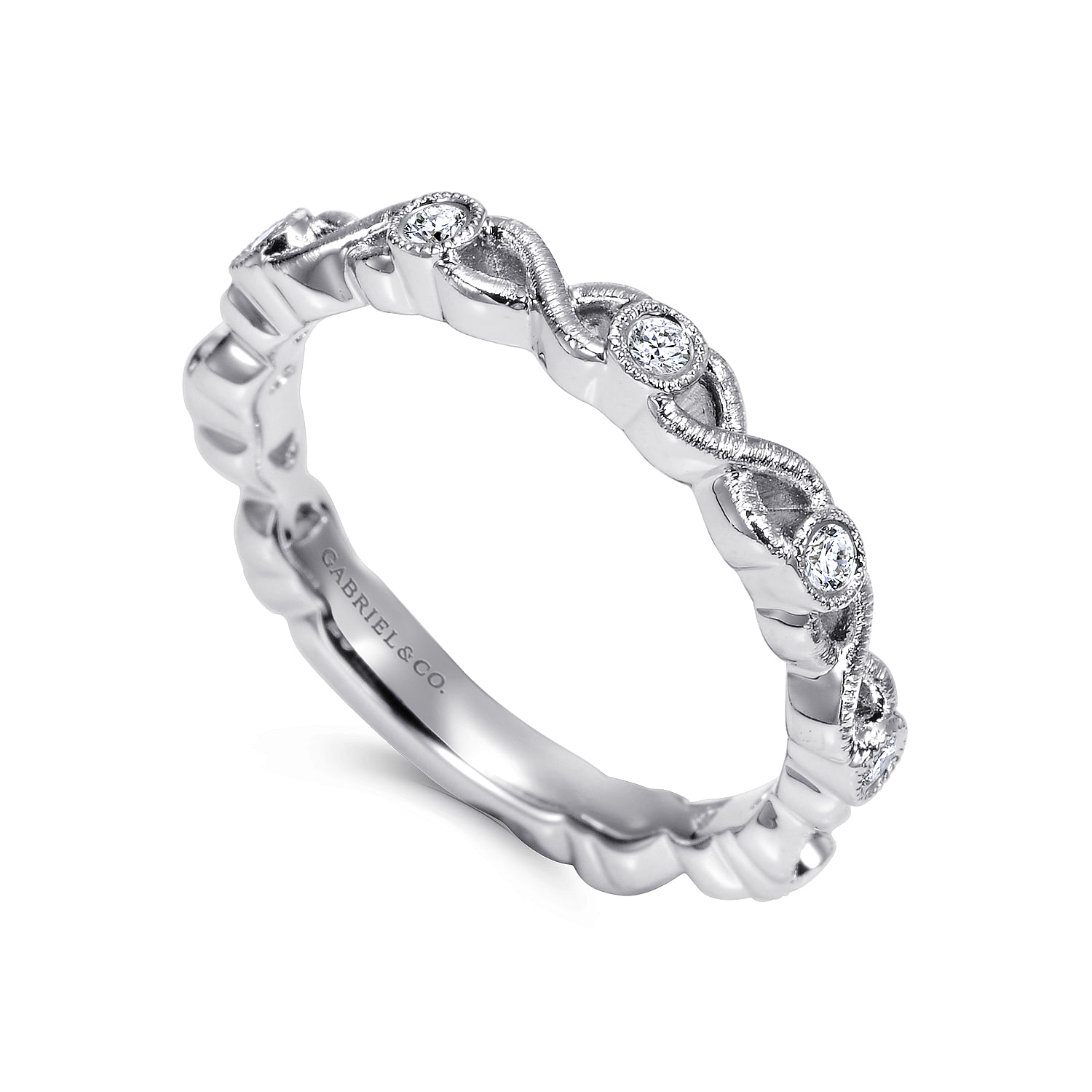 14k White Gold Diamond Curved Wedding Band angle 3 14k White Gold Diamond Curved Wedding Band angle 3