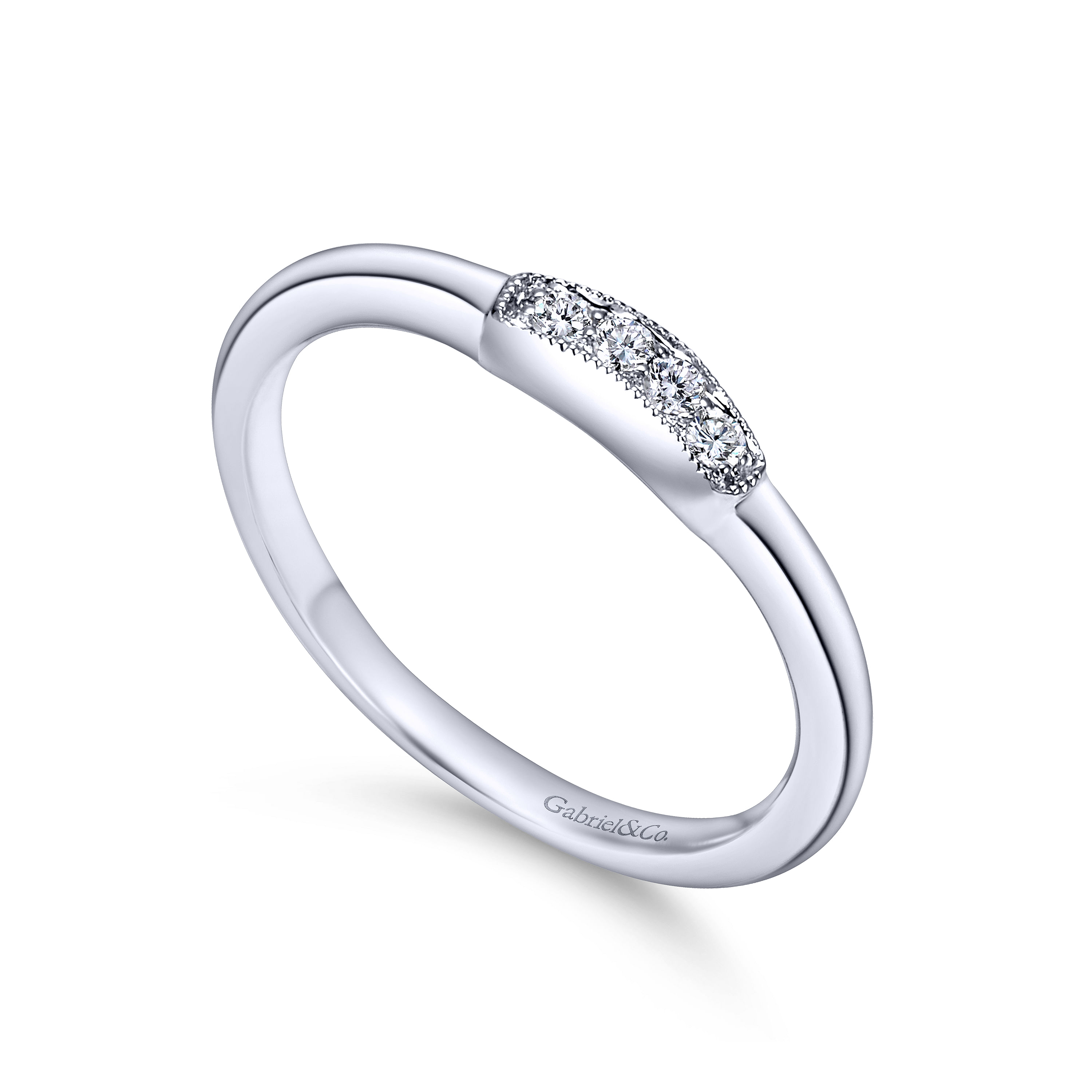 14k White Gold Diamond Curved Wedding Band angle 3 14k White Gold Diamond Curved Wedding Band angle 3