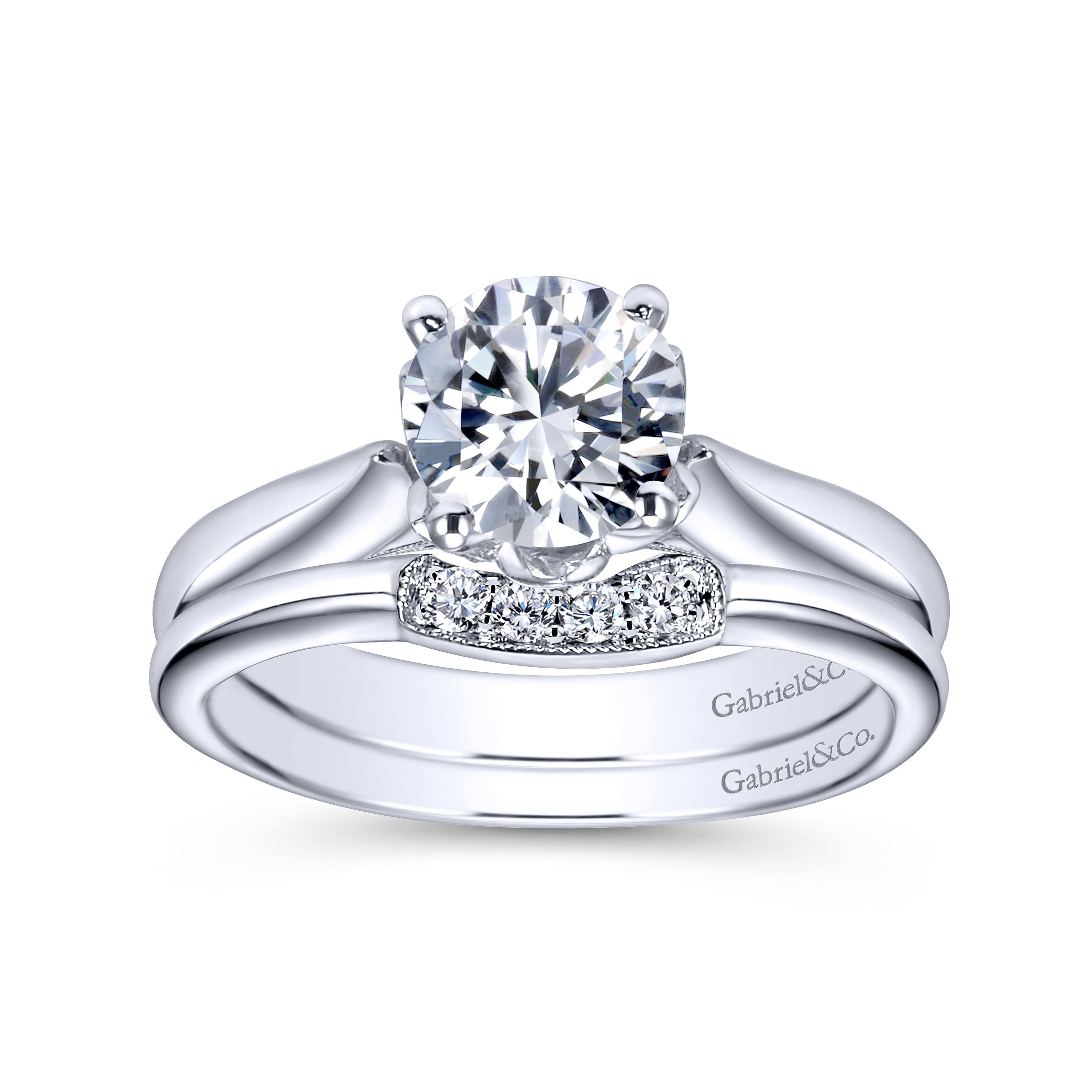 14k White Gold Diamond Curved Wedding Band angle 4 14k White Gold Diamond Curved Wedding Band angle 4