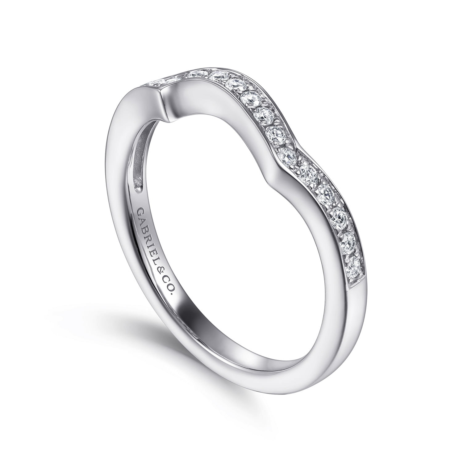 14k White Gold Diamond Curved Wedding Band angle 3 14k White Gold Diamond Curved Wedding Band angle 3