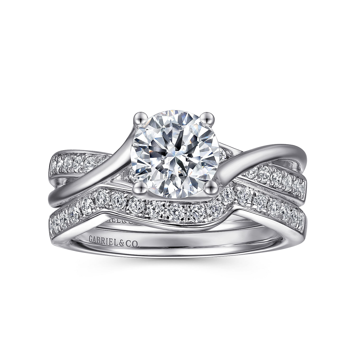 14k White Gold Diamond Curved Wedding Band angle 4 14k White Gold Diamond Curved Wedding Band angle 4