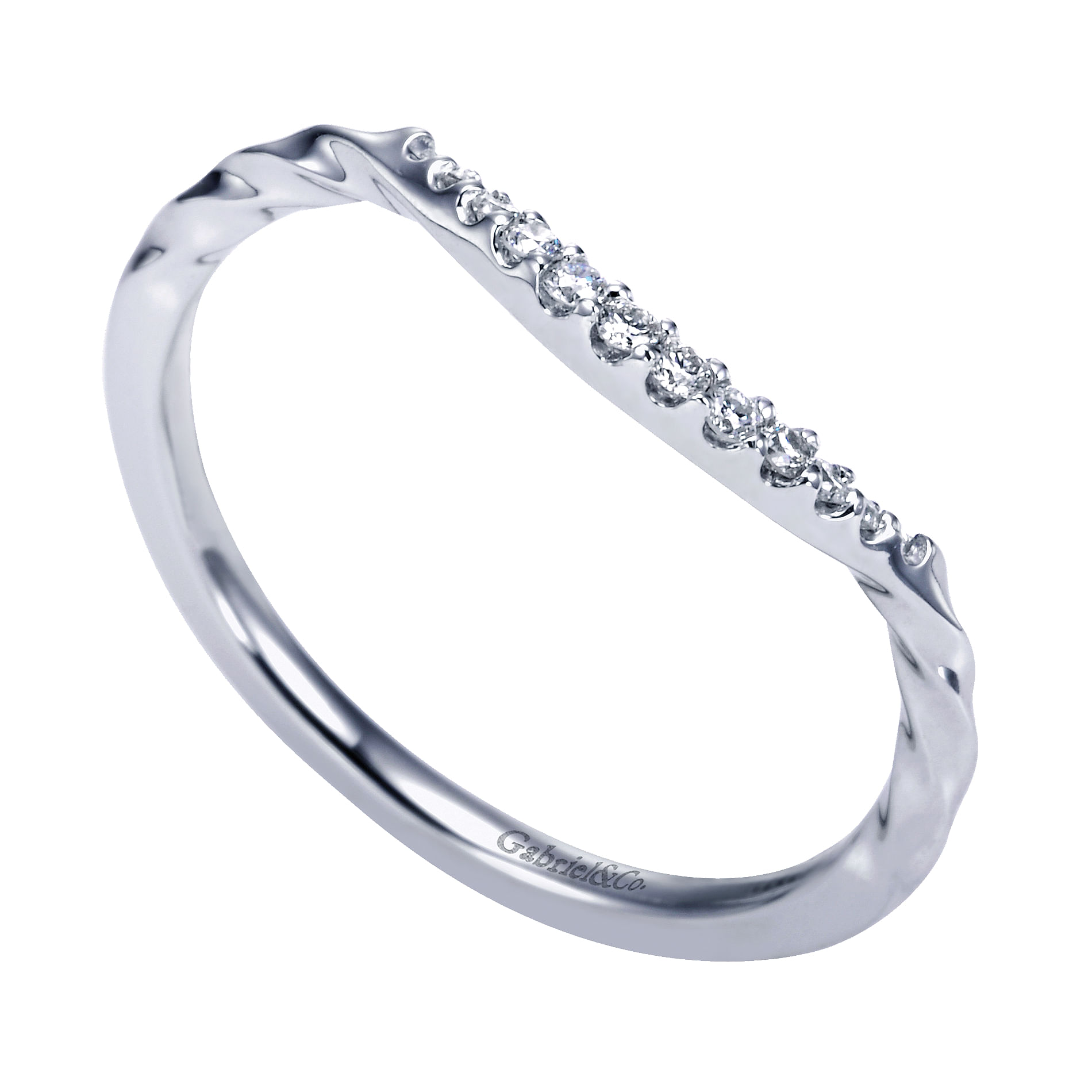 14k White Gold Diamond Curved Wedding Band angle 3 14k White Gold Diamond Curved Wedding Band angle 3