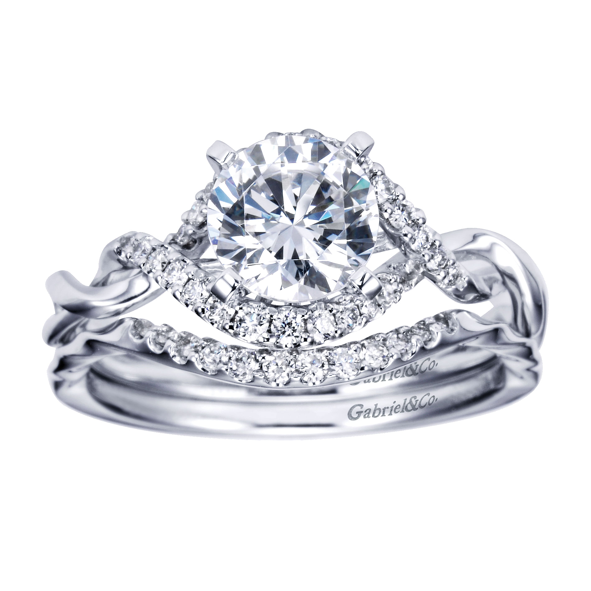 14k White Gold Diamond Curved Wedding Band angle 4 14k White Gold Diamond Curved Wedding Band angle 4