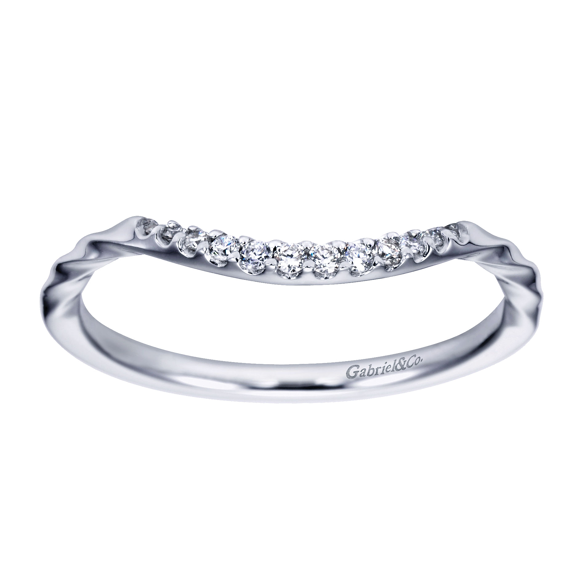 14k White Gold Diamond Curved Wedding Band angle 5 14k White Gold Diamond Curved Wedding Band angle 5