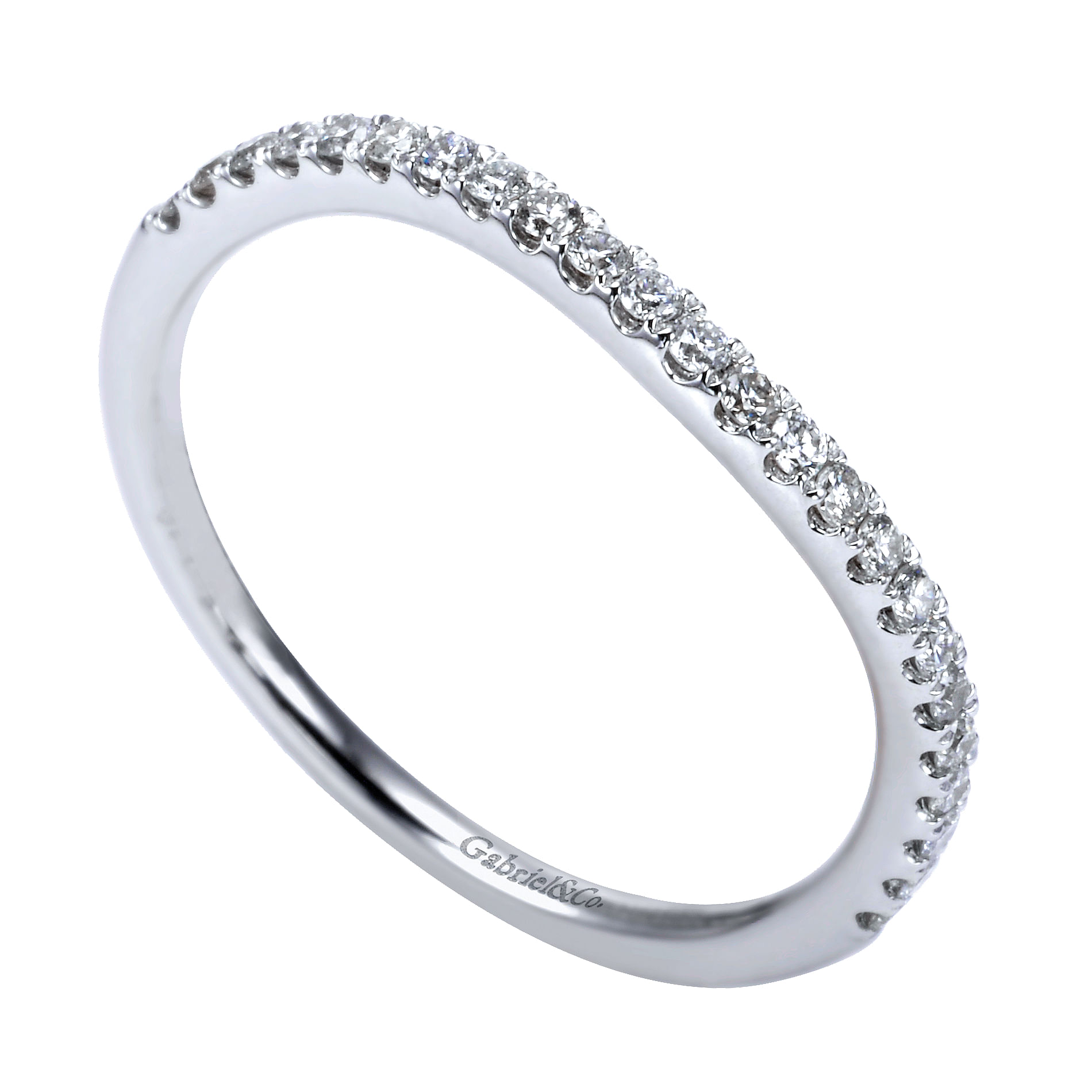 14k White Gold Diamond Curved Wedding Band angle 3 14k White Gold Diamond Curved Wedding Band angle 3