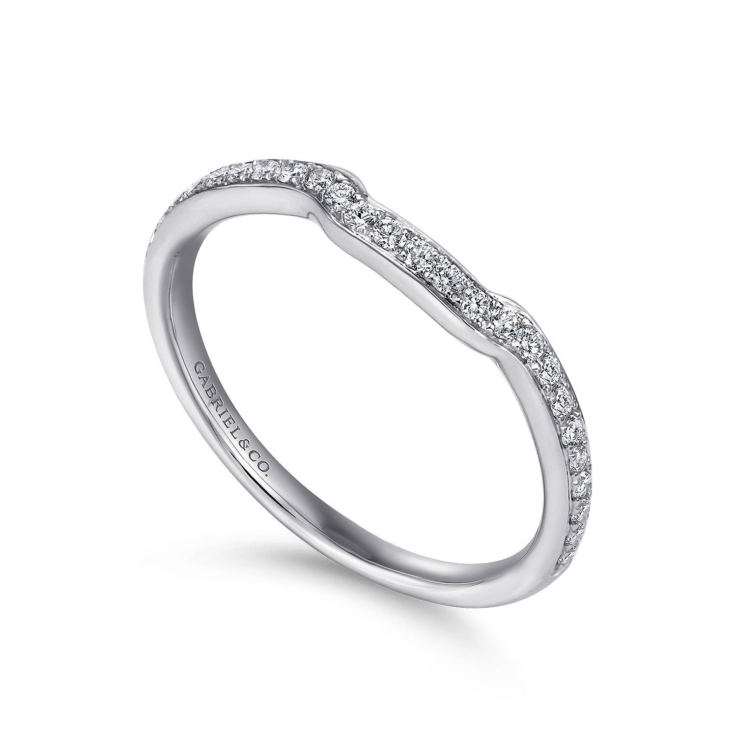 14k White Gold Diamond Curved Wedding Band angle 3 14k White Gold Diamond Curved Wedding Band angle 3