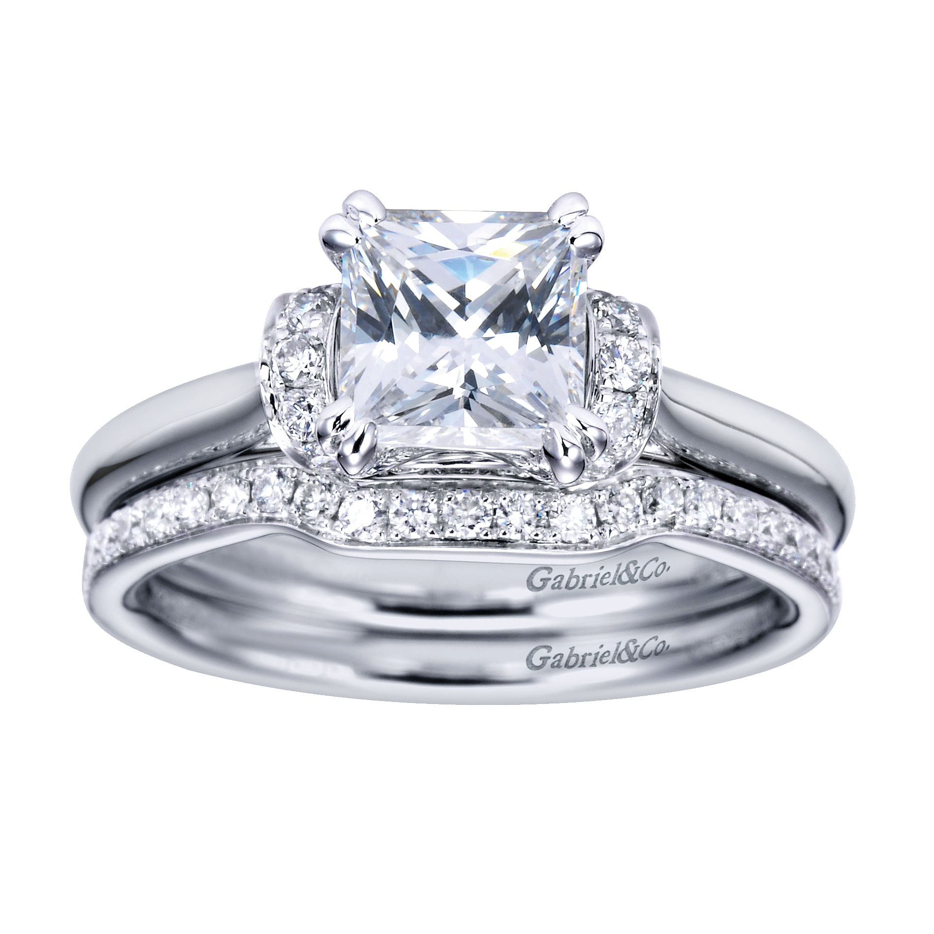 14k White Gold Diamond Curved Wedding Band angle 4 14k White Gold Diamond Curved Wedding Band angle 4