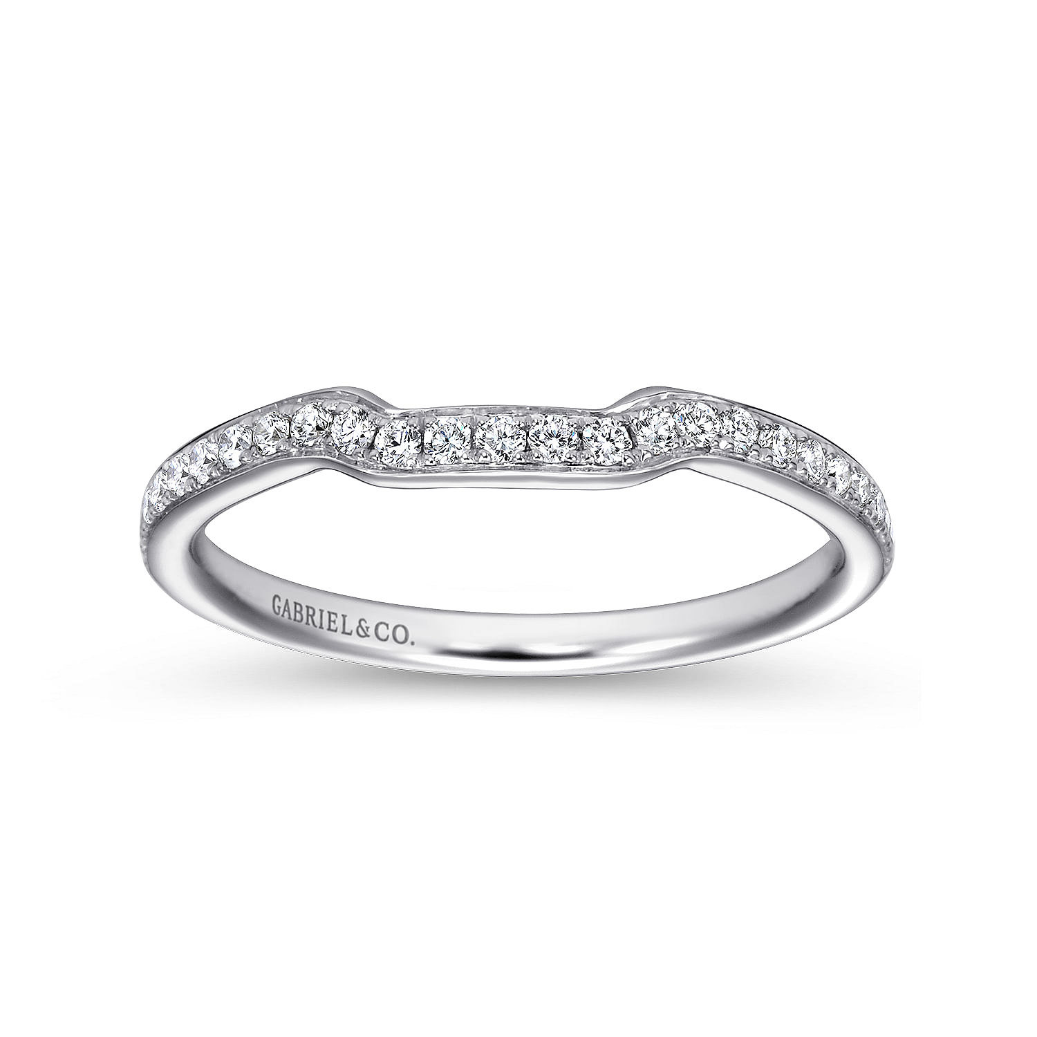 14k White Gold Diamond Curved Wedding Band angle 5 14k White Gold Diamond Curved Wedding Band angle 5
