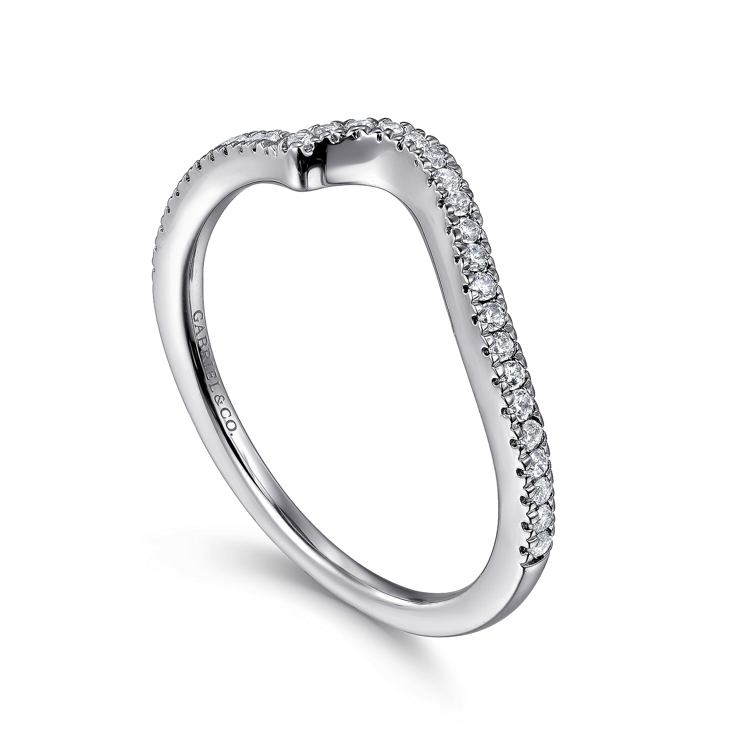 14k White Gold Diamond Curved Wedding Band angle 3 14k White Gold Diamond Curved Wedding Band angle 3