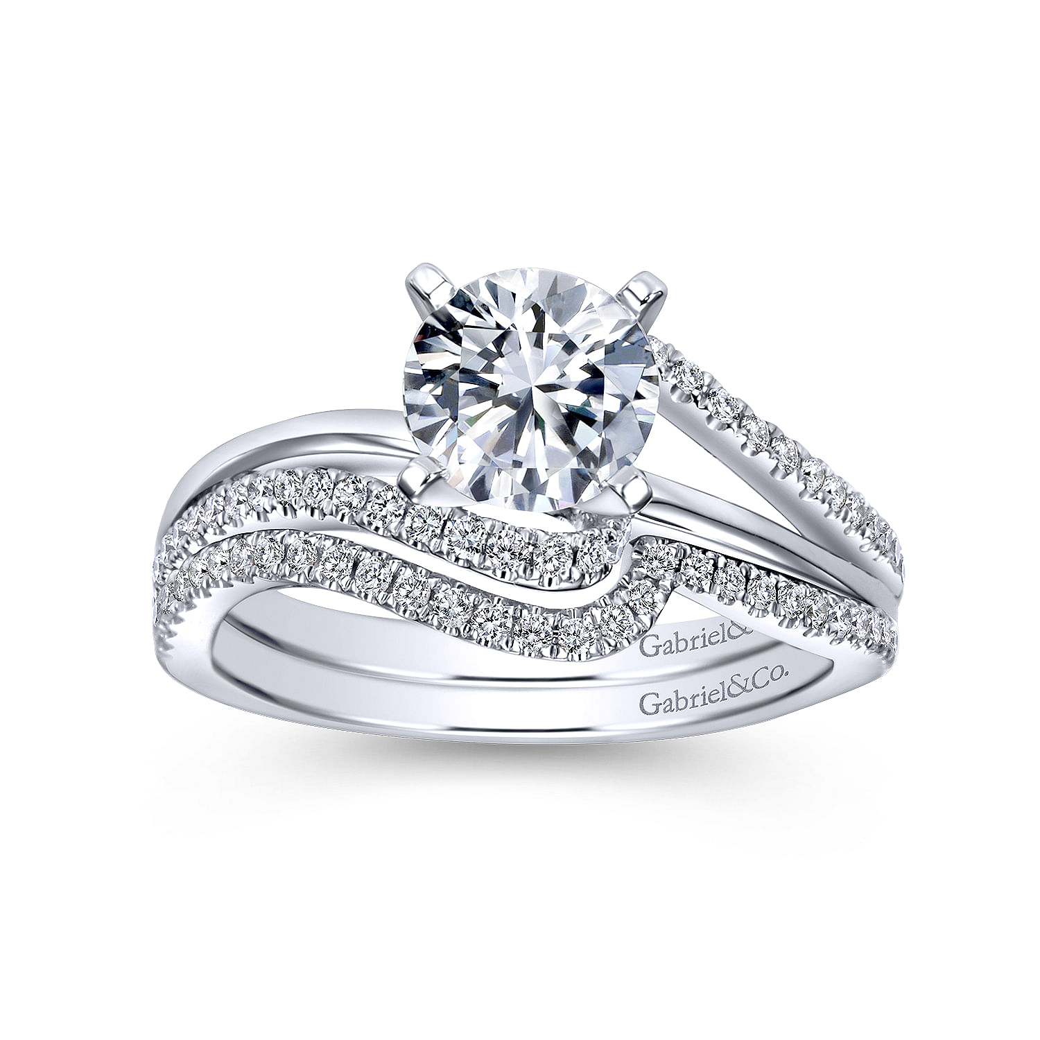 14k White Gold Diamond Curved Wedding Band angle 4 14k White Gold Diamond Curved Wedding Band angle 4