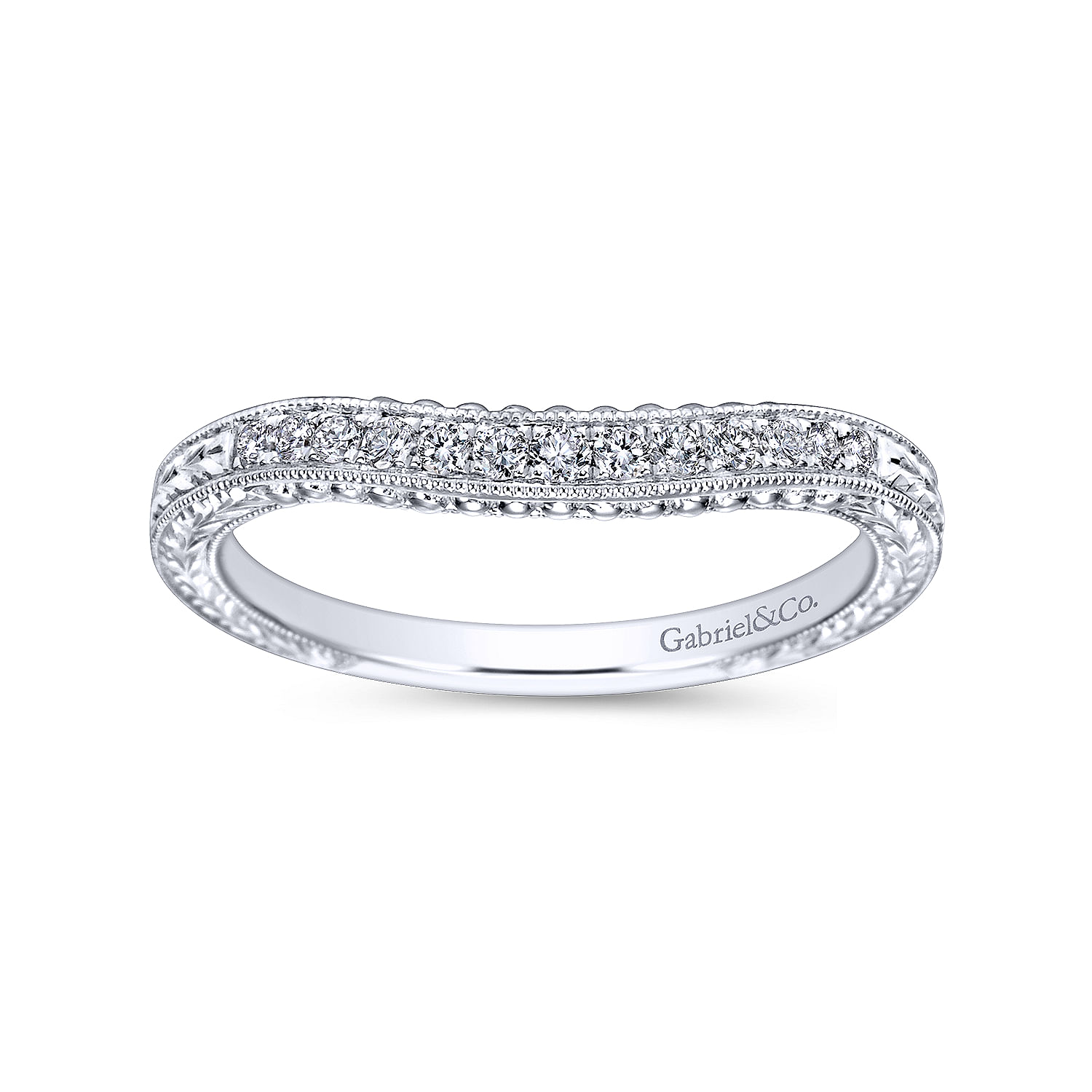 14k White Gold Diamond Curved Wedding Band angle 5 14k White Gold Diamond Curved Wedding Band angle 5
