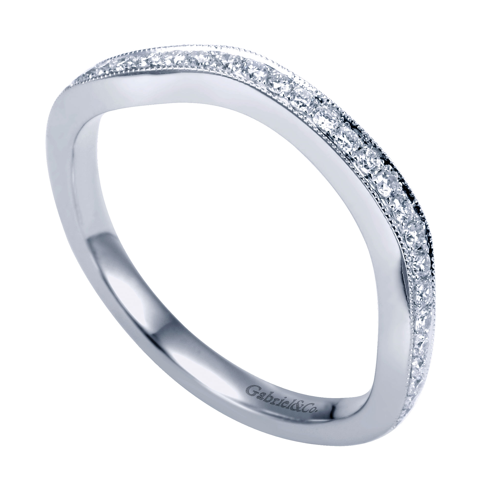 14k White Gold Diamond Curved Wedding Band angle 3 14k White Gold Diamond Curved Wedding Band angle 3