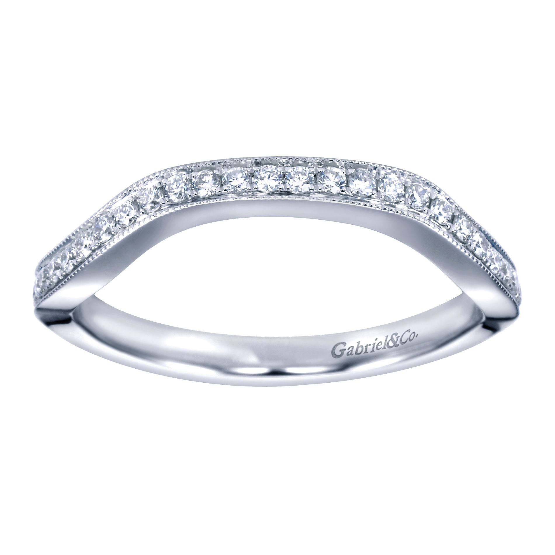 14k White Gold Diamond Curved Wedding Band angle 5 14k White Gold Diamond Curved Wedding Band angle 5