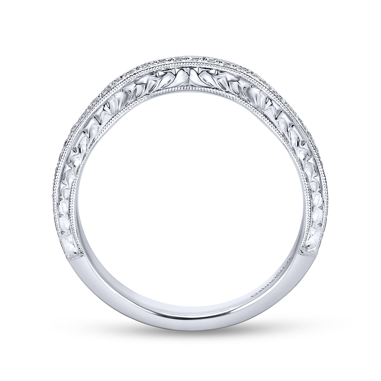 14k White Gold Diamond Curved Wedding Band angle 2 14k White Gold Diamond Curved Wedding Band angle 2