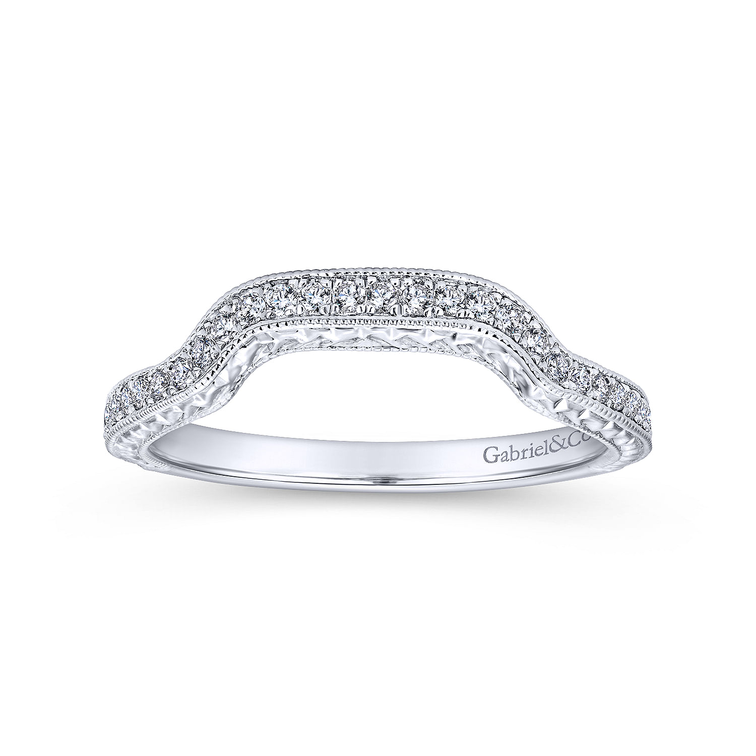 14k White Gold Diamond Curved Wedding Band angle 5 14k White Gold Diamond Curved Wedding Band angle 5