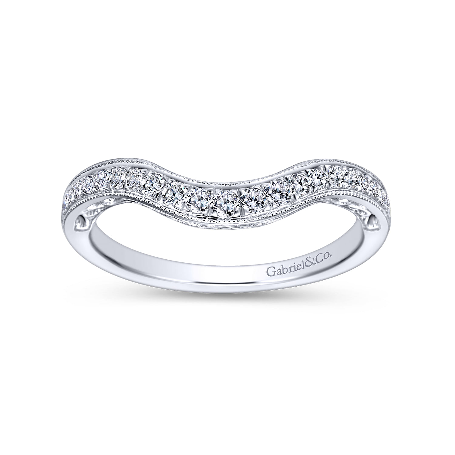 14k White Gold Diamond Curved Wedding Band angle 5 14k White Gold Diamond Curved Wedding Band angle 5