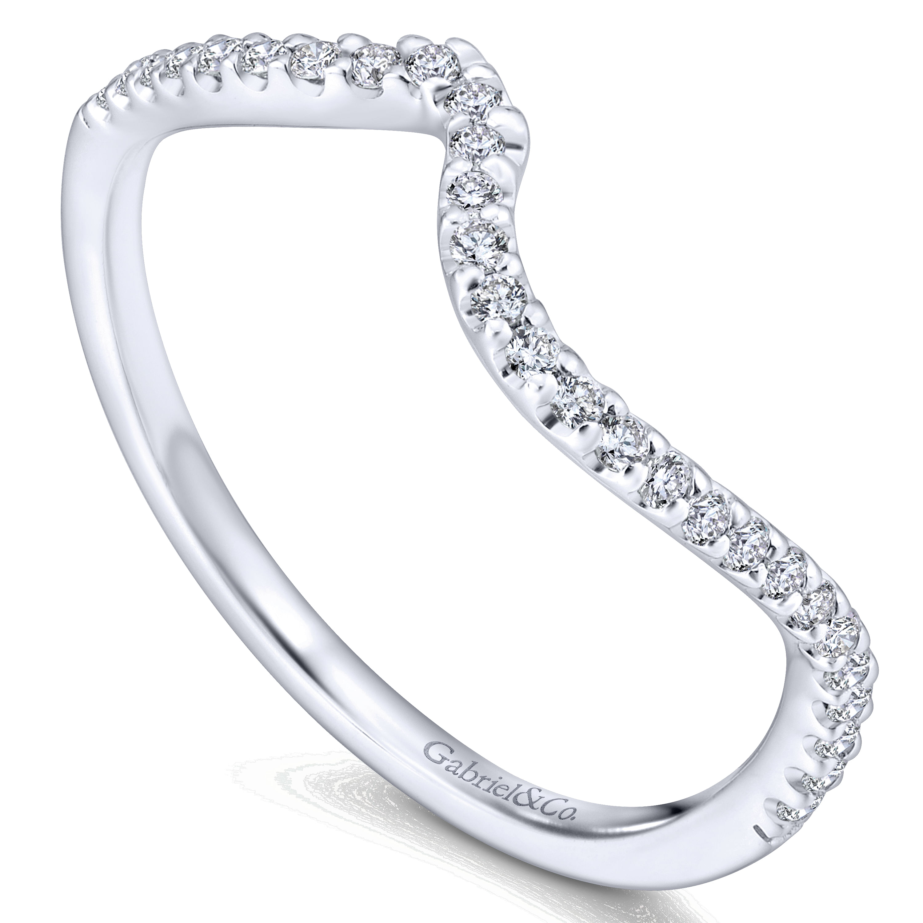 14k White Gold Diamond Curved Wedding Band angle 3 14k White Gold Diamond Curved Wedding Band angle 3