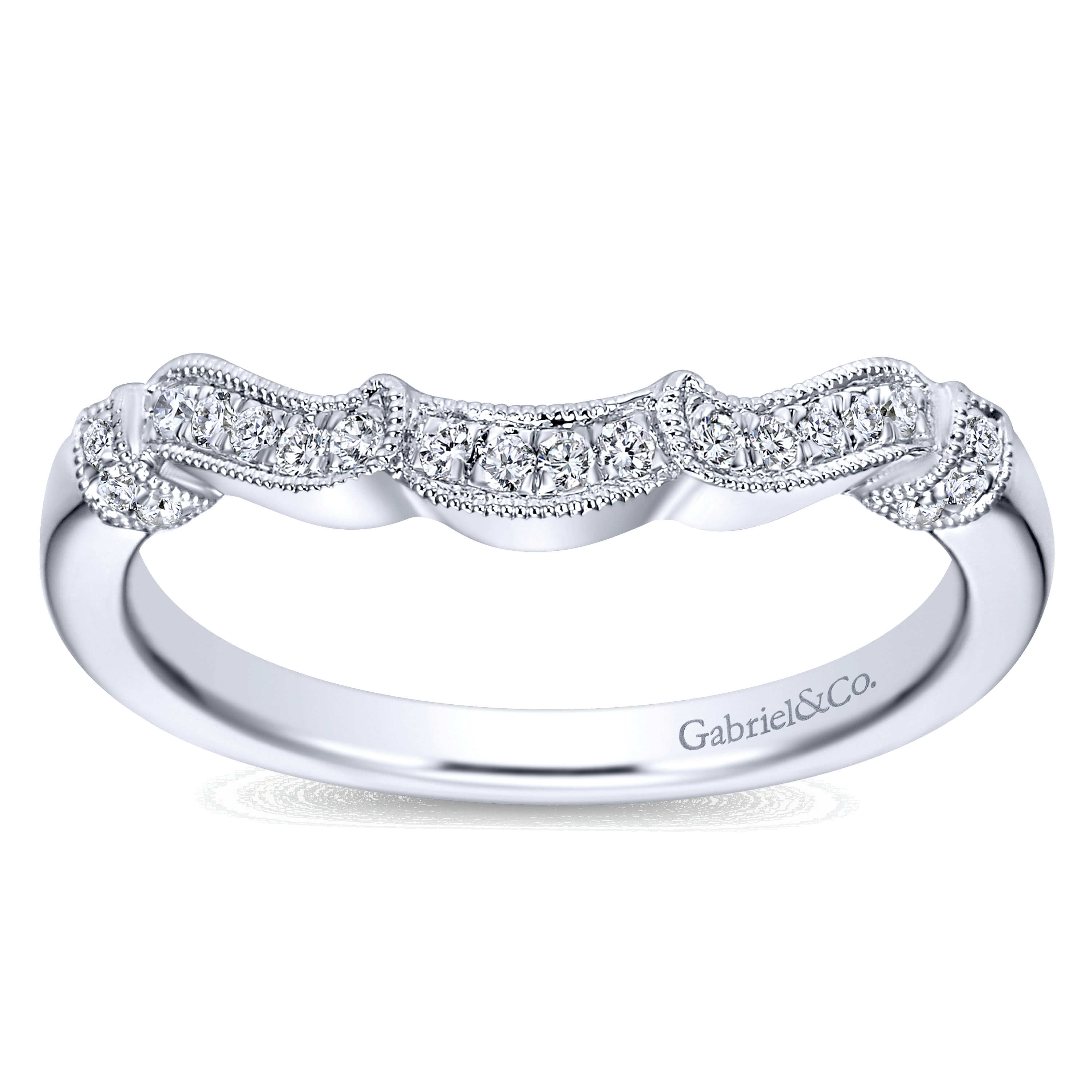 14k White Gold Diamond Curved Wedding Band angle 5 14k White Gold Diamond Curved Wedding Band angle 5