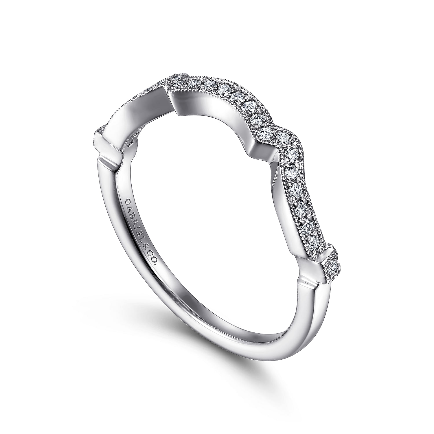 14k White Gold Diamond Curved Wedding Band angle 3 14k White Gold Diamond Curved Wedding Band angle 3